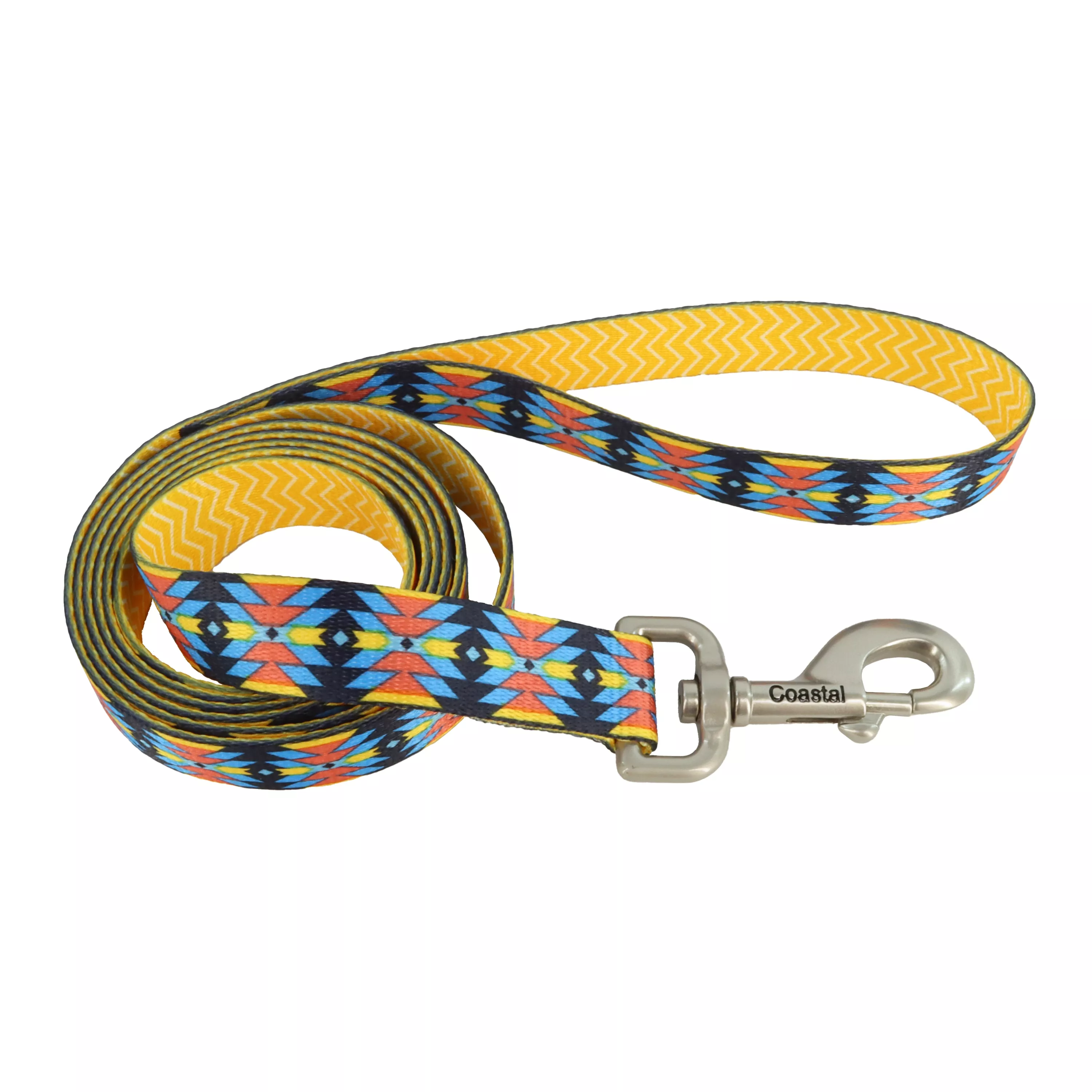 Coastal Sublime 6ft Long 1in Dog Leash Aztec Yellow Chevron - Image 1