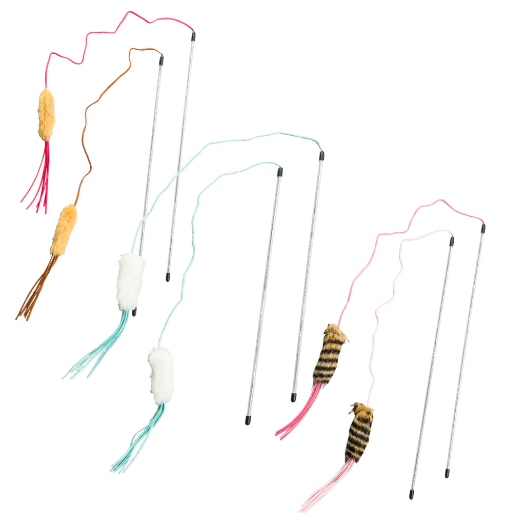 Spot Ethical Pet Cat Toy Leather Strand Teaser Wand 44In Assorted - Image 1