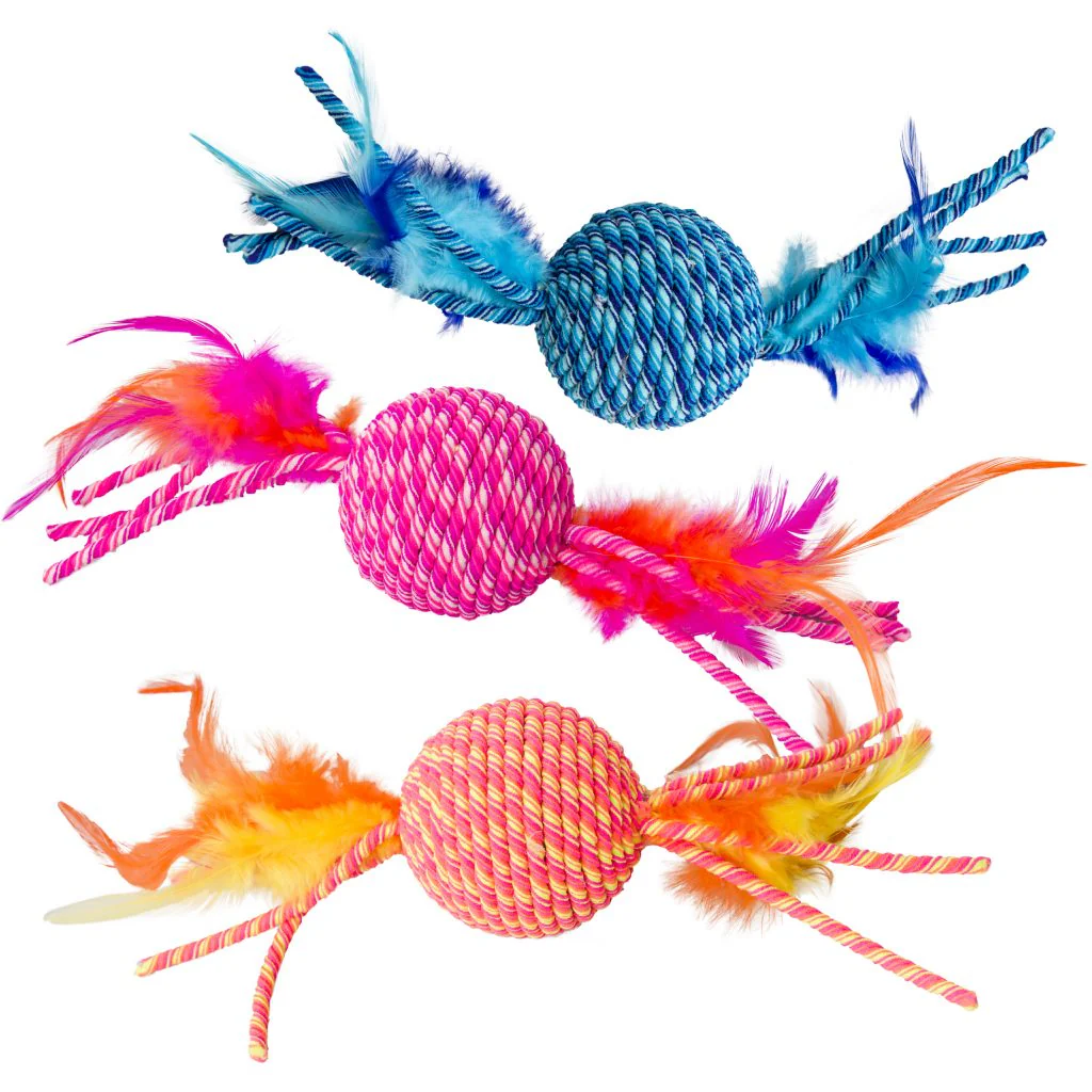 Spot Ethical Pet Cat Toy Elasteeez Ball With Feathers 6In Assorted - Image 1