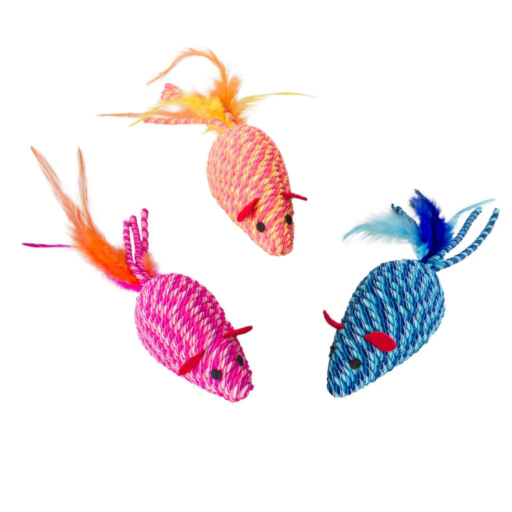 Spot Ethical Pet Cat Toy Elasteeez Mouse  Withfeathers 6In Assorted - Image 1