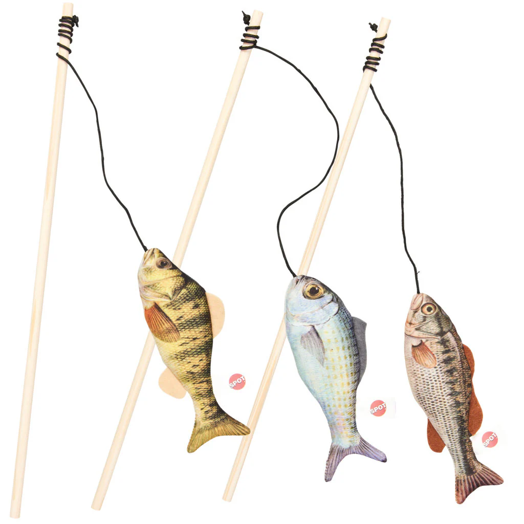 Spot Ethical Pet Cat Toy Fanatic Fish Teaser Wand 15In Assorted - Image 1