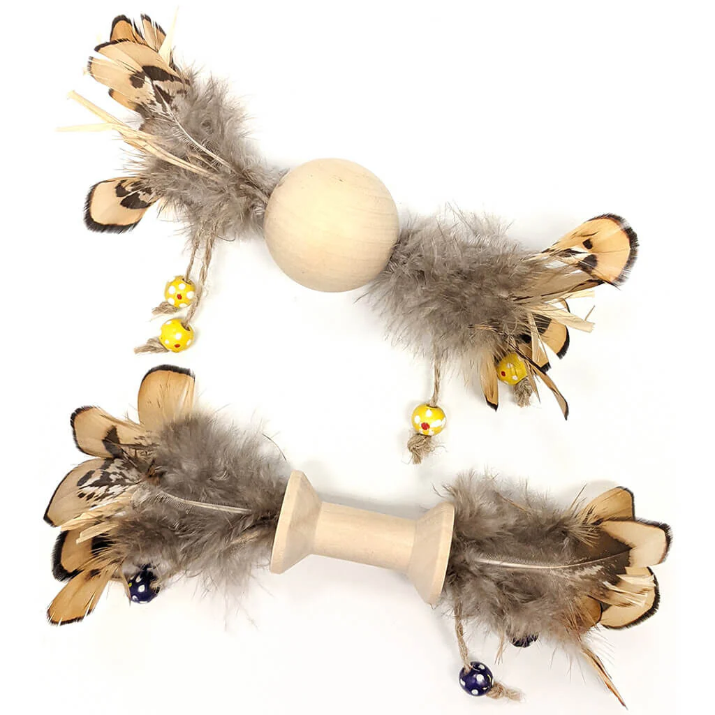 Spot Ethical Pet Cat Toy Love The Earth Wood & Feather Cat Toy Assorted - Image 1