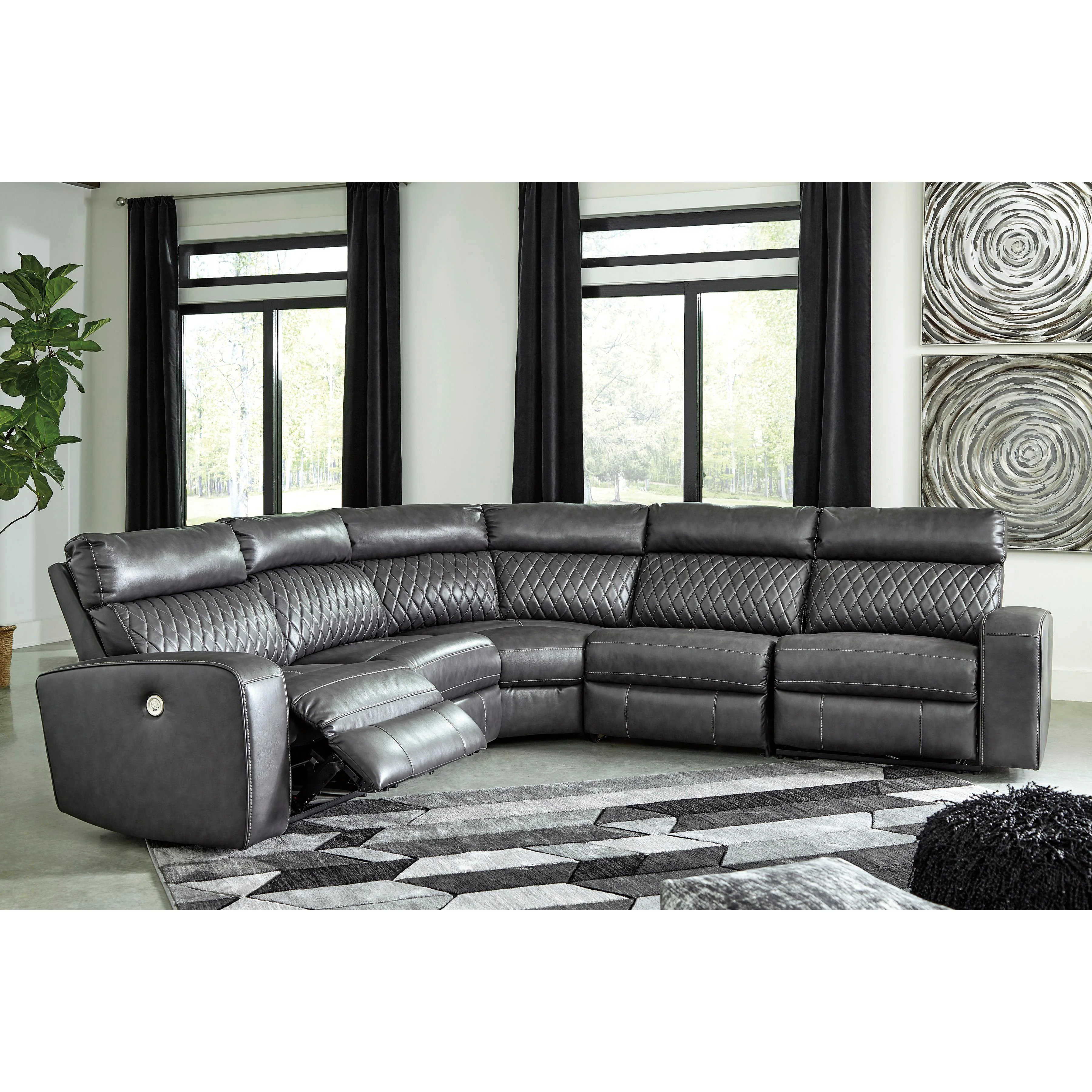Signature Design by Ashley Samperstone Power Reclining Leather Look 5 pc Sectional 5520358/5520319/5520377/5520346/5520362 - Image 3
