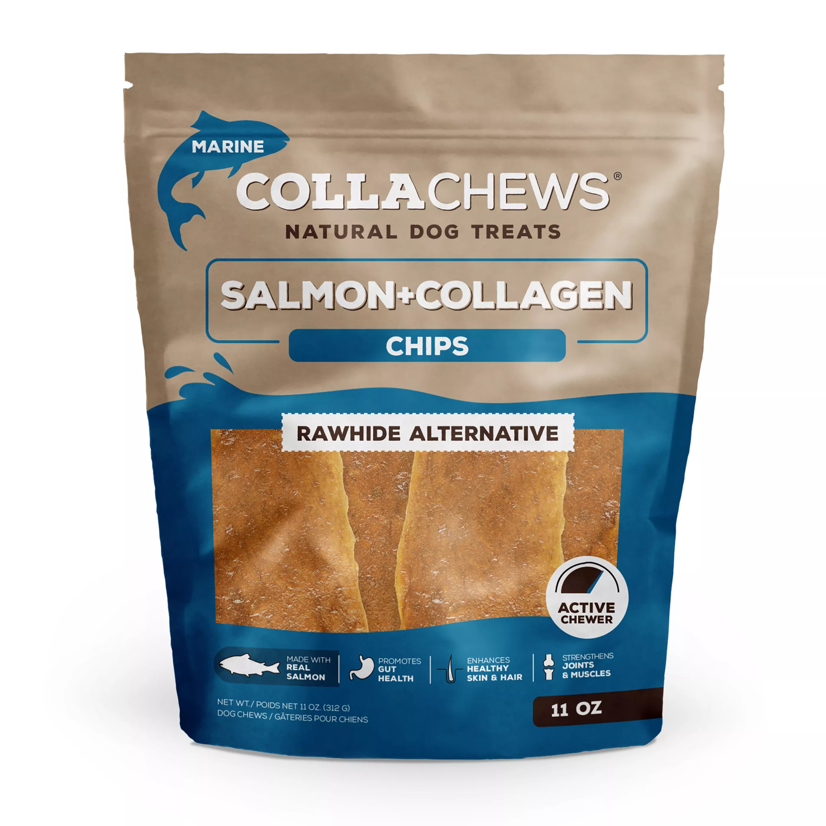 Collachews Dog Treats 11oz Salmon Chips - Image 1