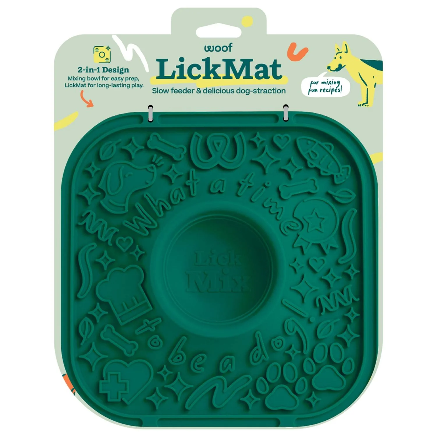 Woof Dog Treat Lick Mat Dog Toy Green - Image 1