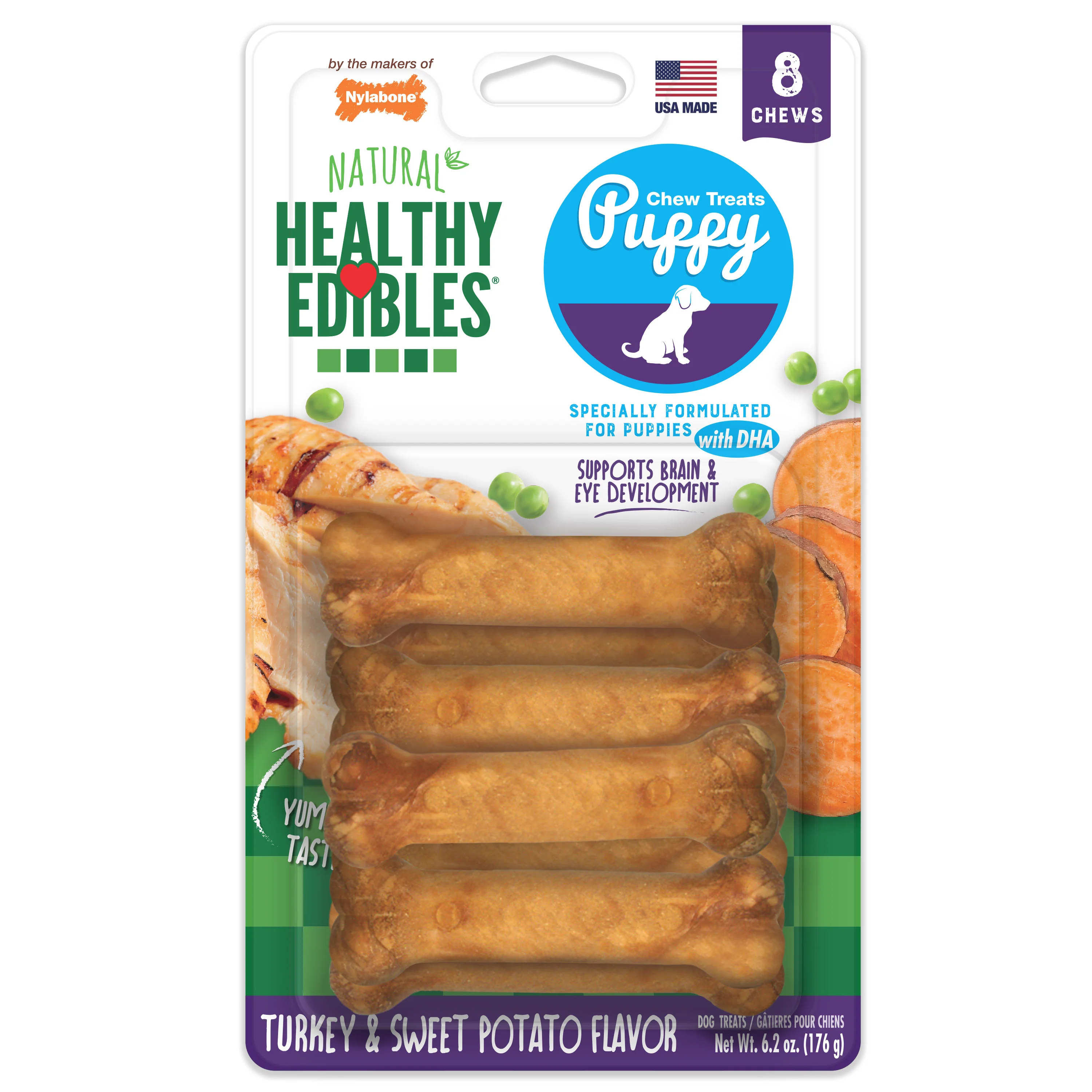 Nylabone Healthy Edibles Puppy Turkey & Sweet Potato Dog Chew Treats X-Small/Petite 8ct - Image 1