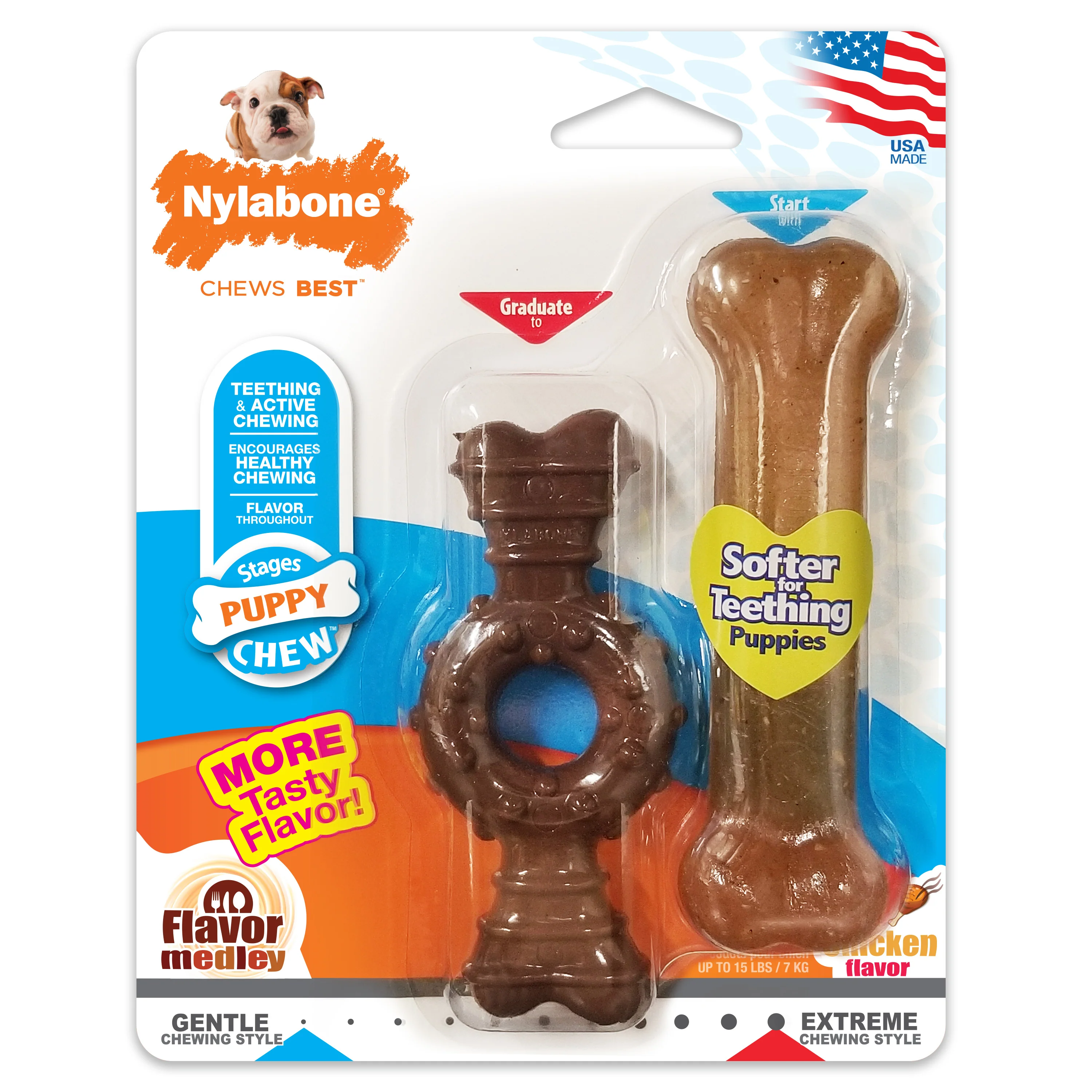 Nylabone Just for Puppies Teething Chew Ring Bone Flavor Medley & Chicken Ring Bone Twin Pack X-Small/Petite - Image 1