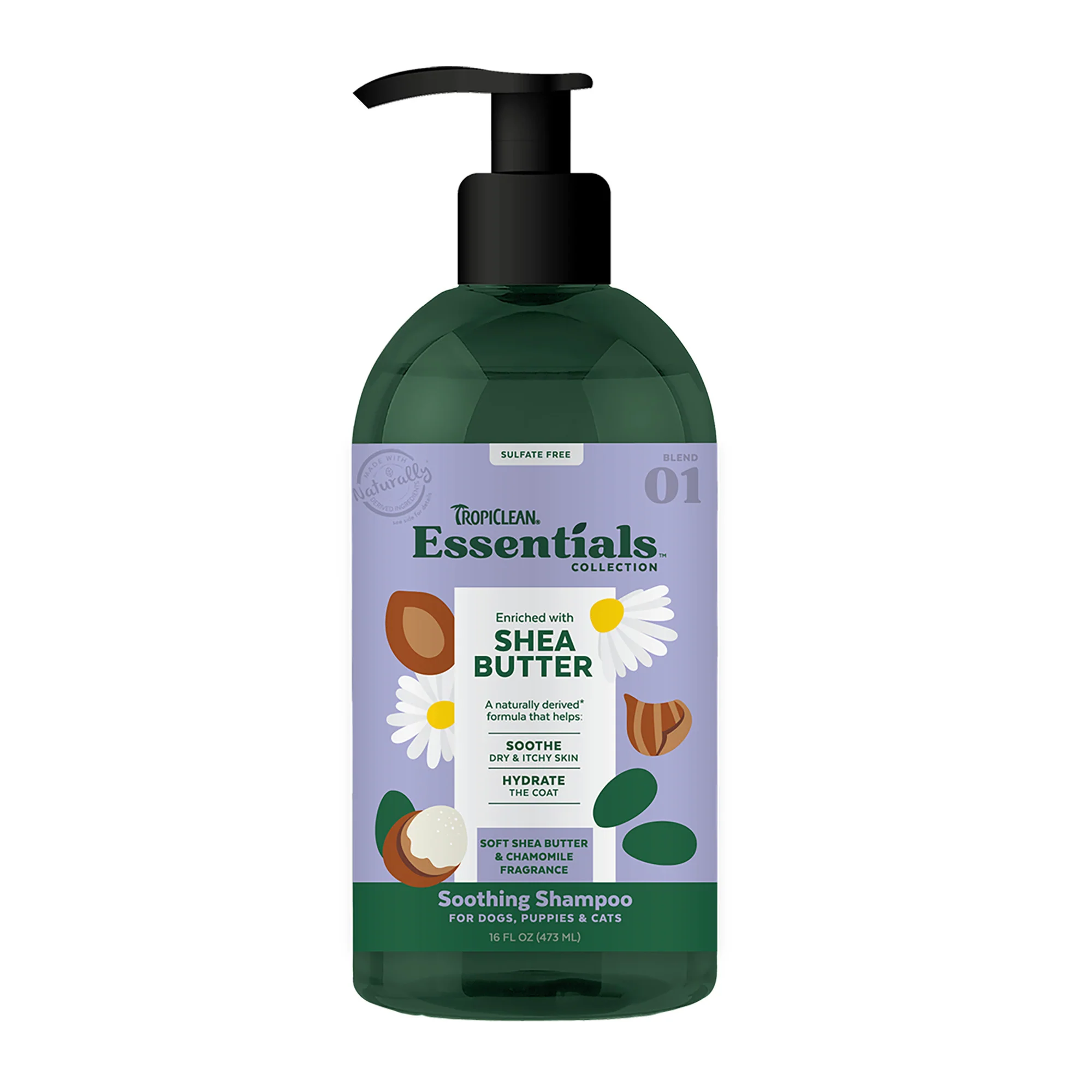 TropiClean Essentials Shea Butter Shampoo for Dogs, Puppies & Cats 16oz - Image 1