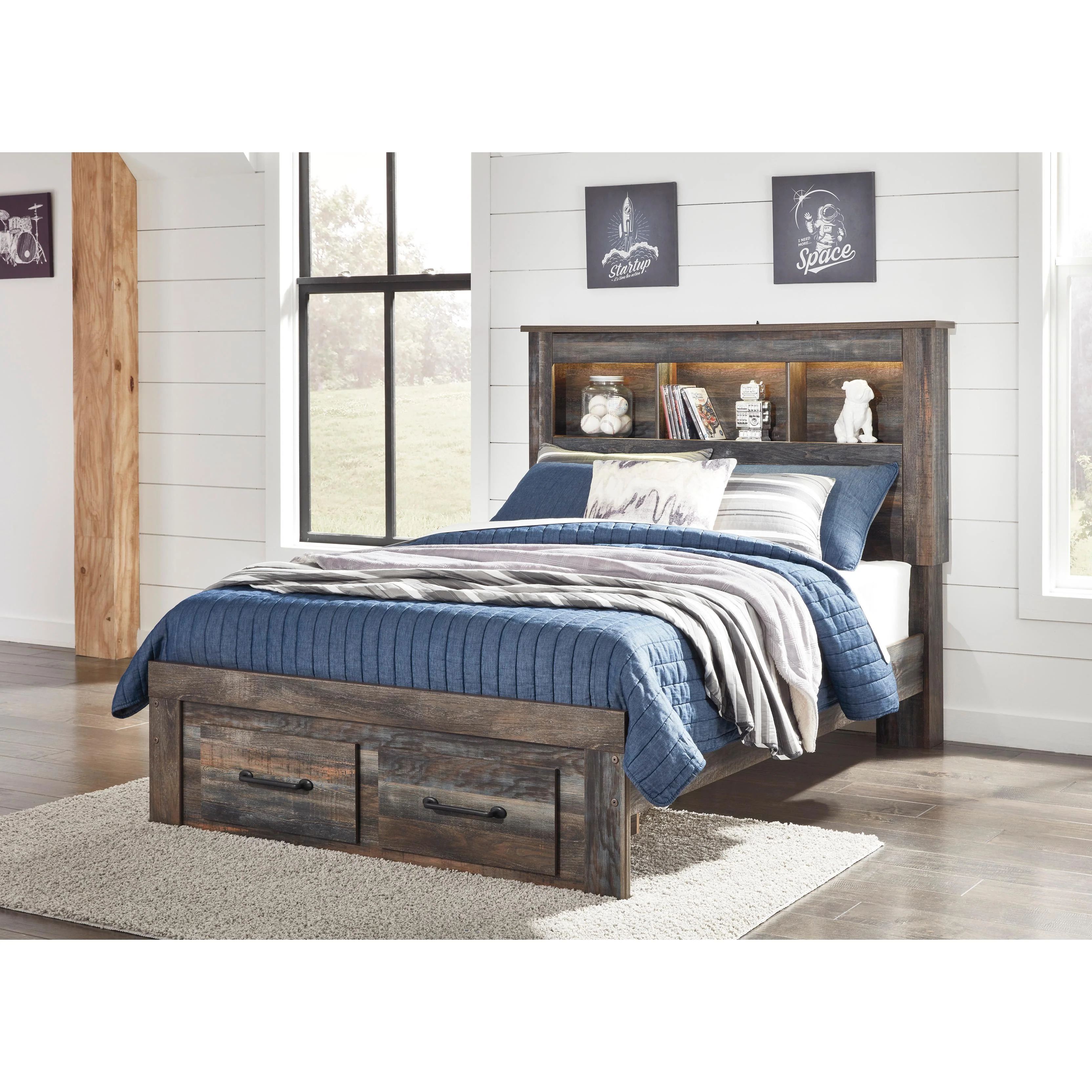 Signature Design by Ashley Drystan B211B21 Full Bookcase Bed with 2 Storage Drawers - Image 2