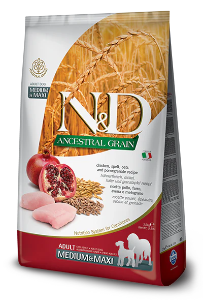 Farmina N&D Ancestral Grain Chicken & Pomegranate Medium Maxi Adult Dog Food 5.5lb - Image 1