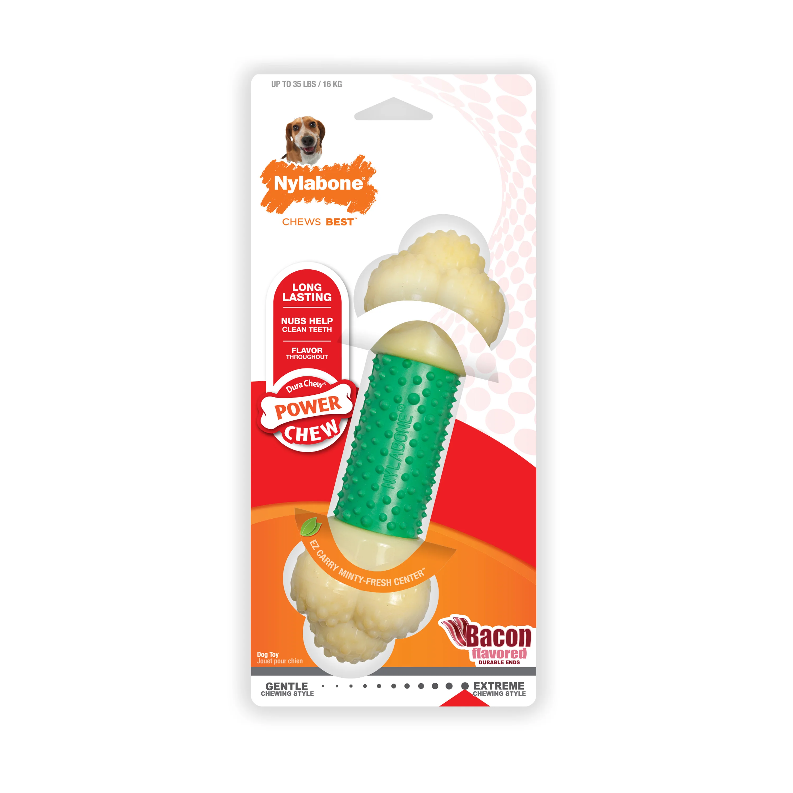 Nylabone Power Chew Double Action Durable Dog Toy Bacon Medium/Wolf - Image 1