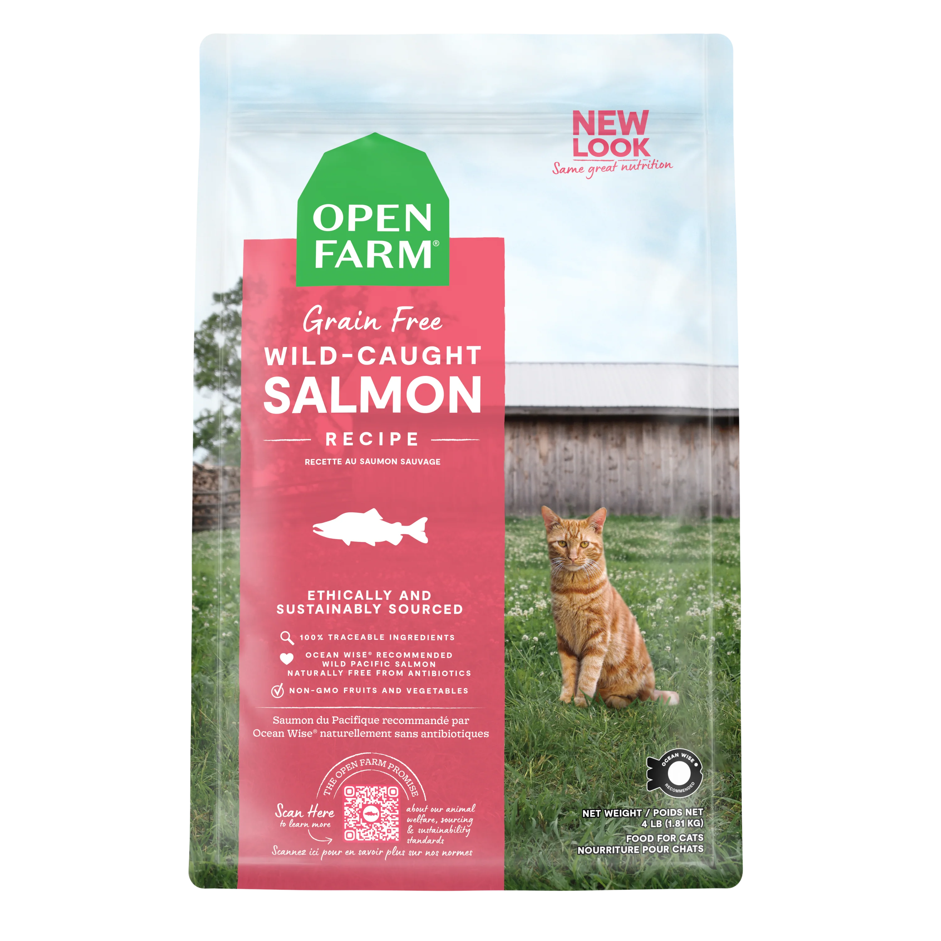 Open Farm Wild-Caught Salmon Recipe Grain Free Kibble For Cats 4lb Bag
