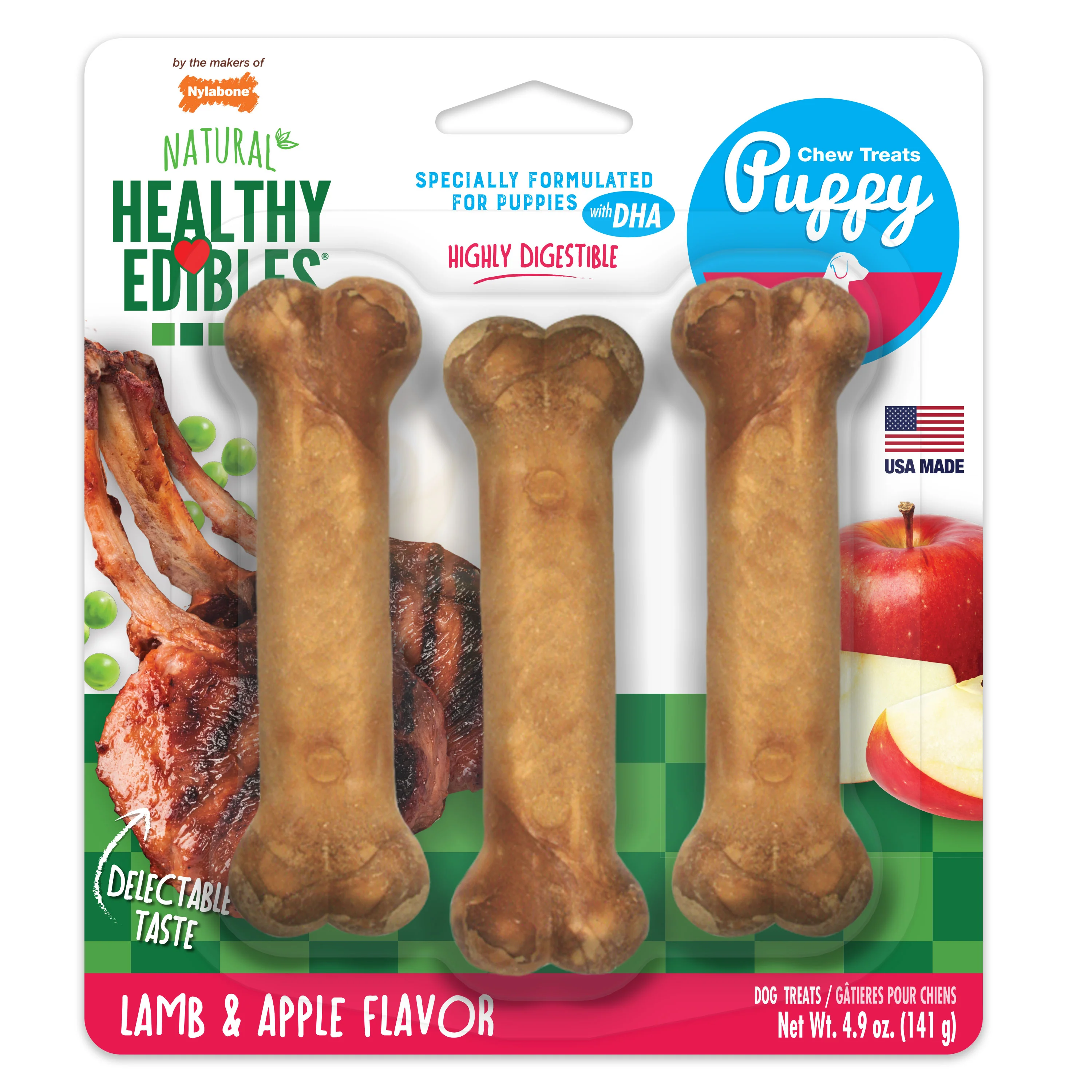 Nylabone Healthy Edibles Puppy Animal-Shaped Lamb & Apple Dog Chew Treats Small/Regular - Image 1