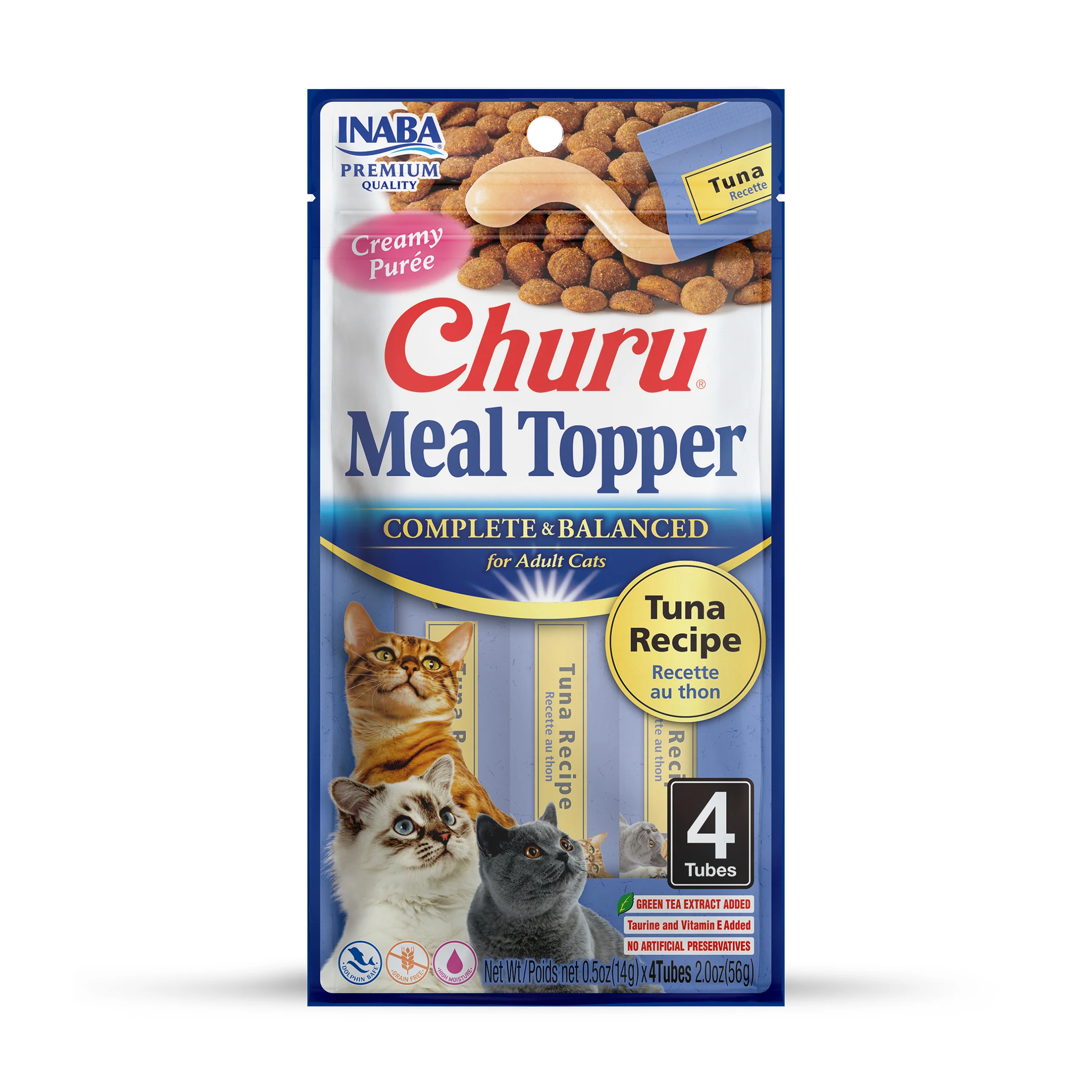 INABA Churu  Purée Cat Food Topper, 0.5 Ounce Tube, 4 Tubes, Tuna Recipe - Image 1