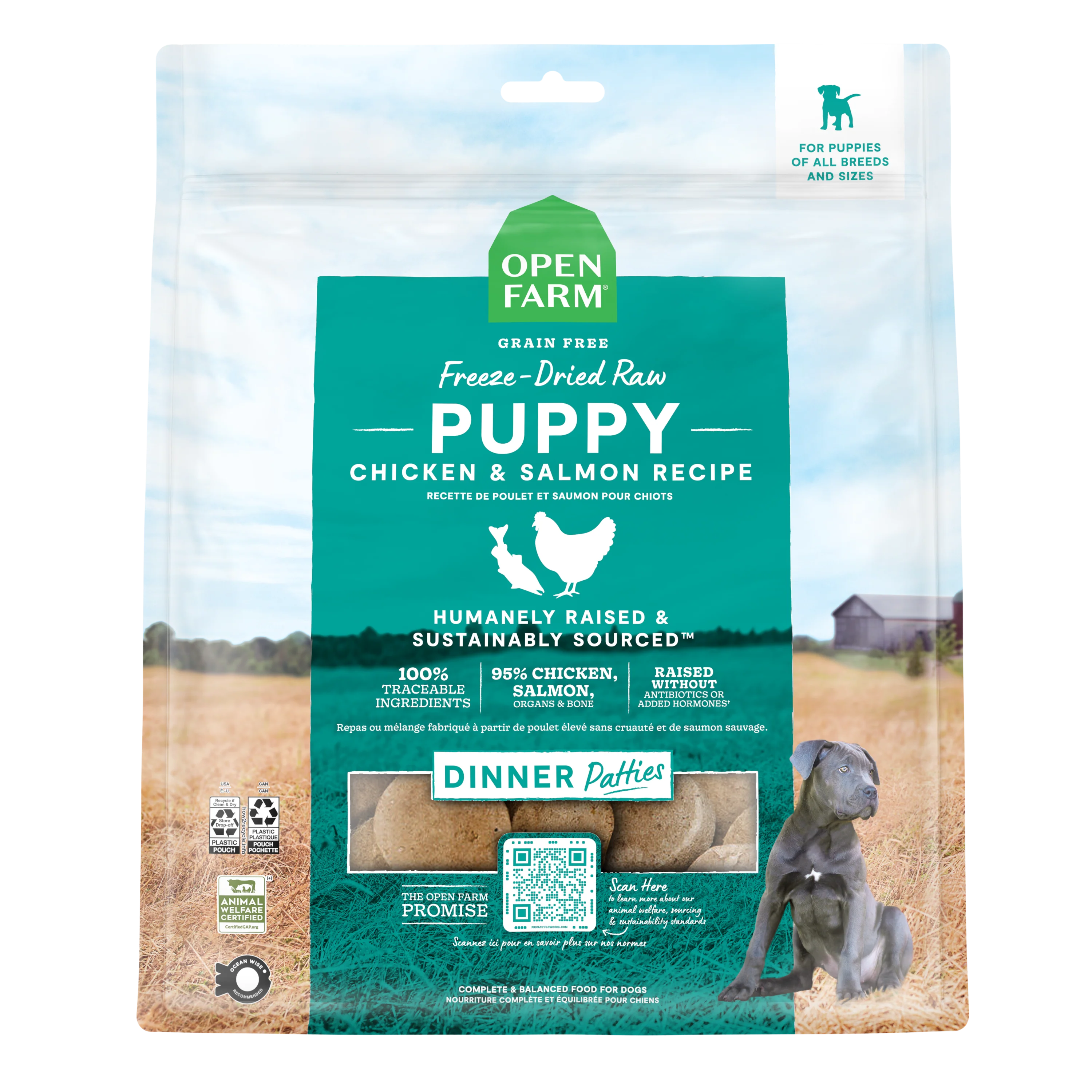 Open Farm Puppy Recipe Freeze-Dried Raw Patties For Dogs 10.5oz Bag