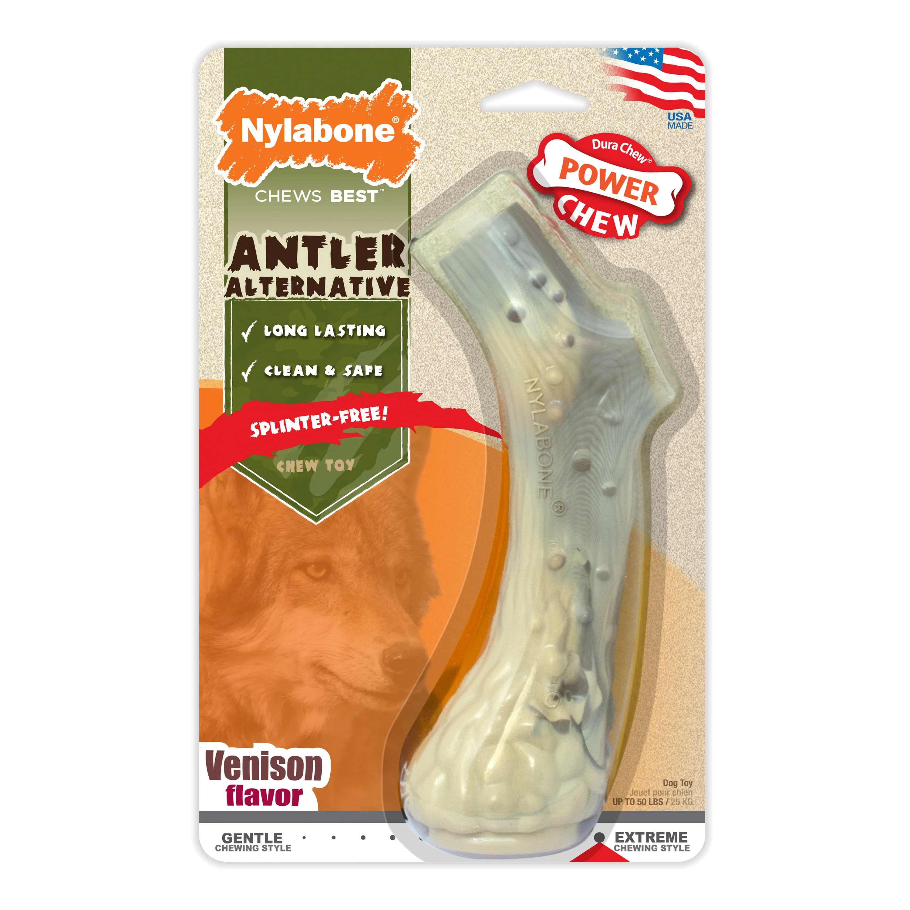 Nylabone Power Chew Antler Dog Chew Alternative Venison Large/Giant - Image 1
