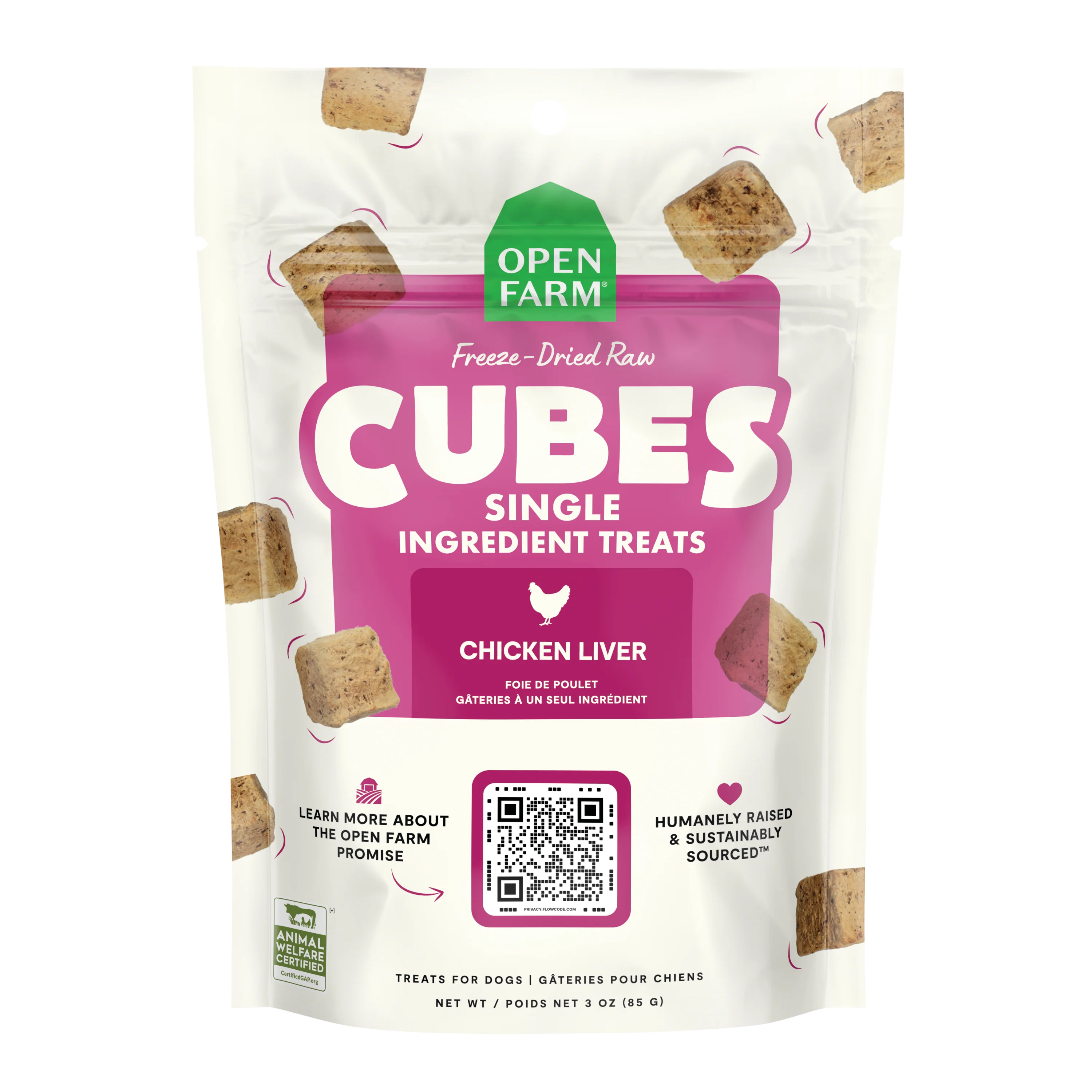 Open Farm Cubes Chicken Liver Single Ingredient Treats For Dogs 3oz Bag