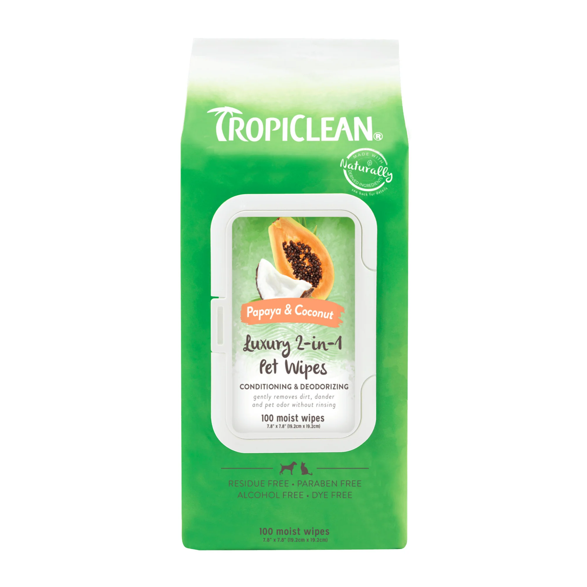TropiClean Papaya & Coconut Luxury 2-in-1 Pet Wipes, 100ct - Image 1