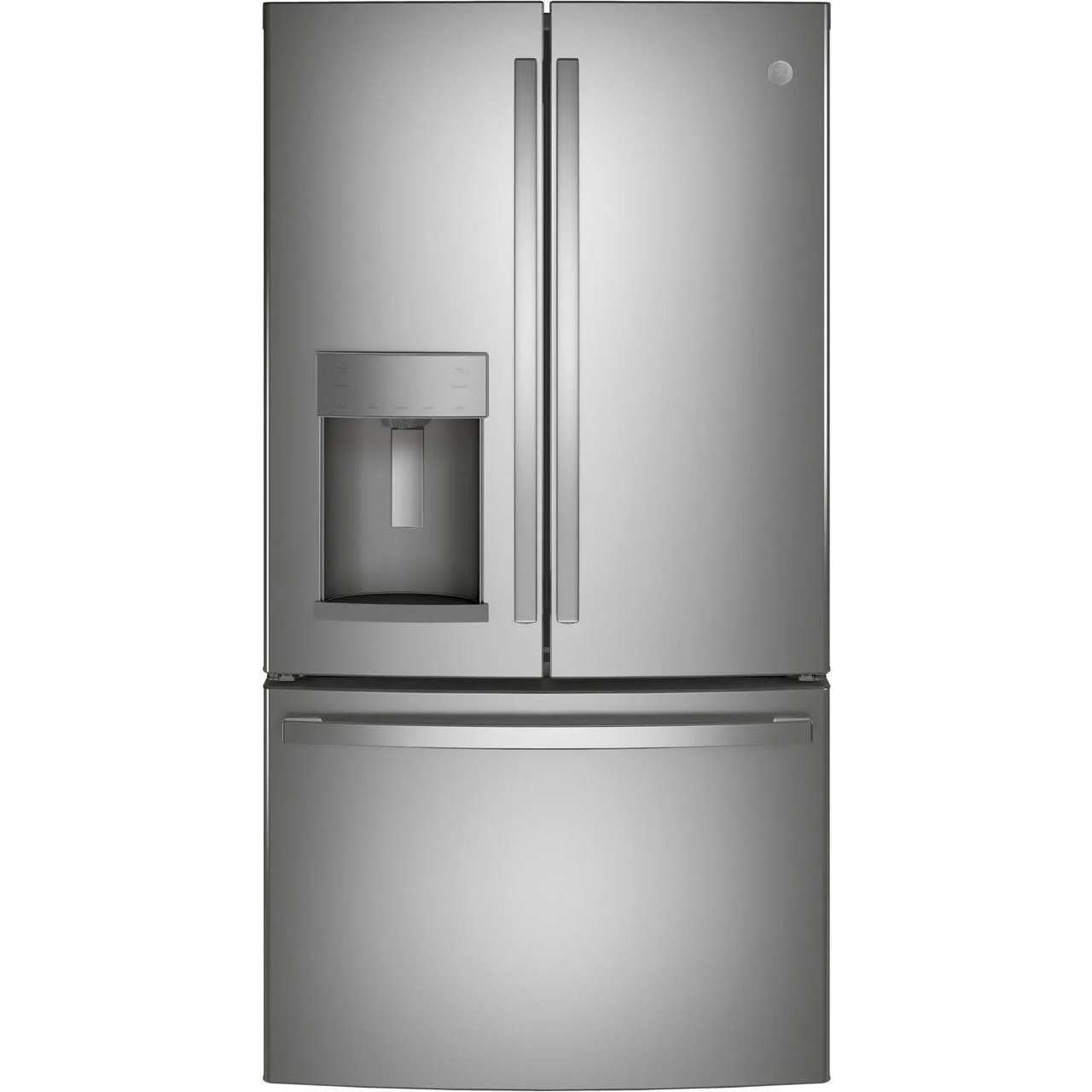 GE 36-inch, 27.8 cu.ft. Freestanding French 3-Door Refrigerator with Ice and Water Dispensing System GFE28GYNFS - Image 1
