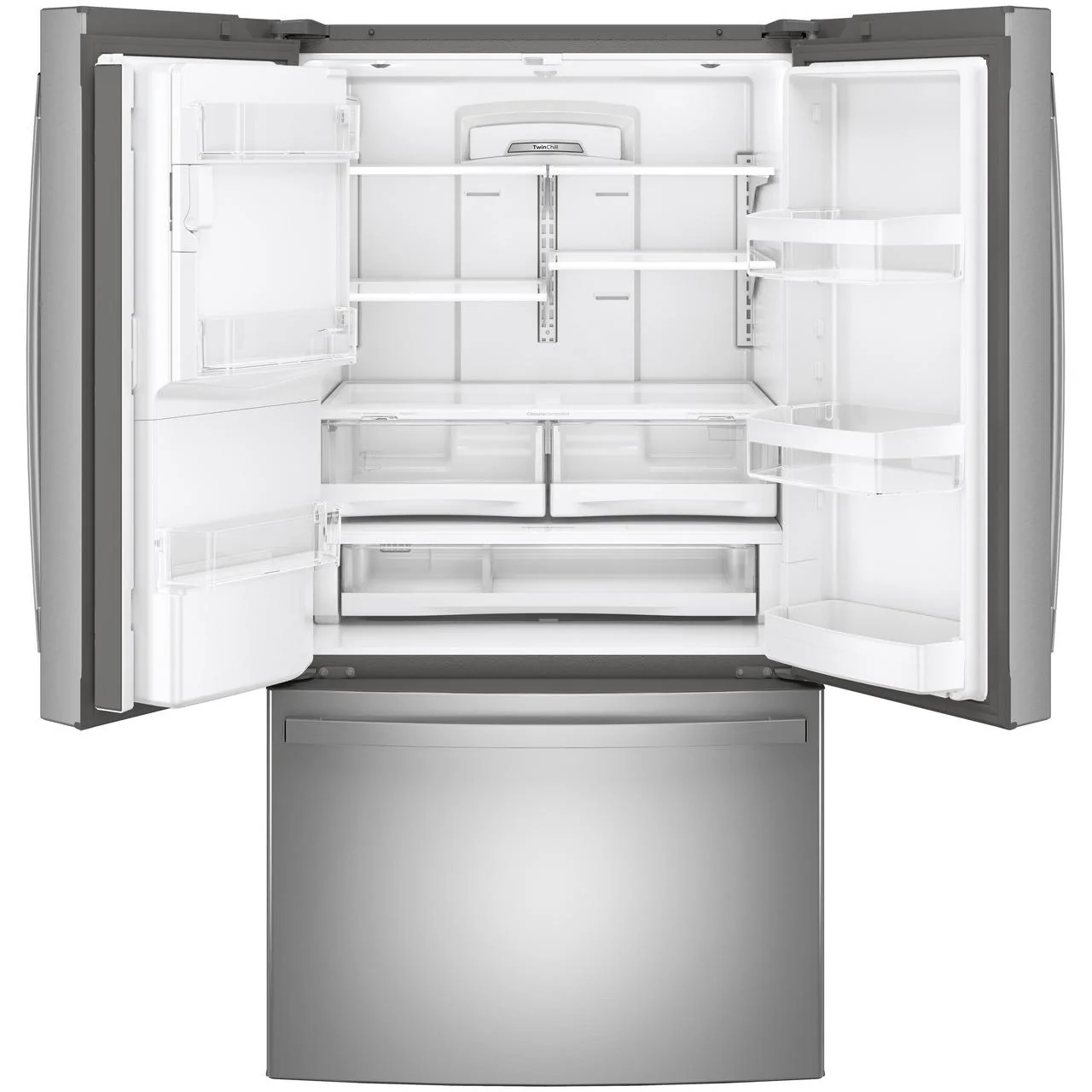 GE 36-inch, 27.8 cu.ft. Freestanding French 3-Door Refrigerator with Ice and Water Dispensing System GFE28GYNFS - Image 2