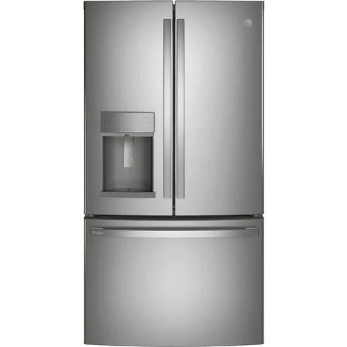 GE Profile 36-inch, 27.7 cu.ft. Freestanding French 3-Door Refrigerator with External Water and Ice Dispensing System PFE28KYNFS - Image 1