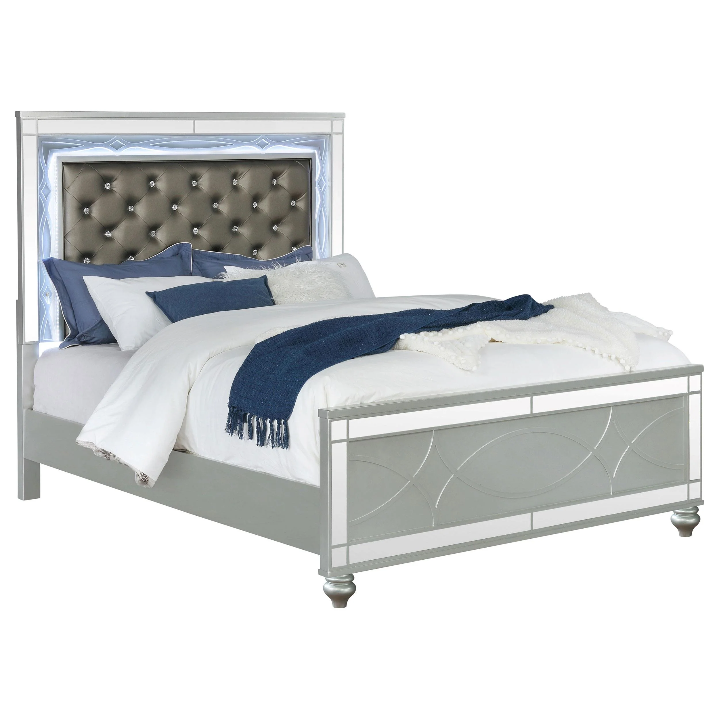 Coaster Furniture Gunnison 223211Q Wood Queen LED Panel Bed - Silver Metallic - Image 2