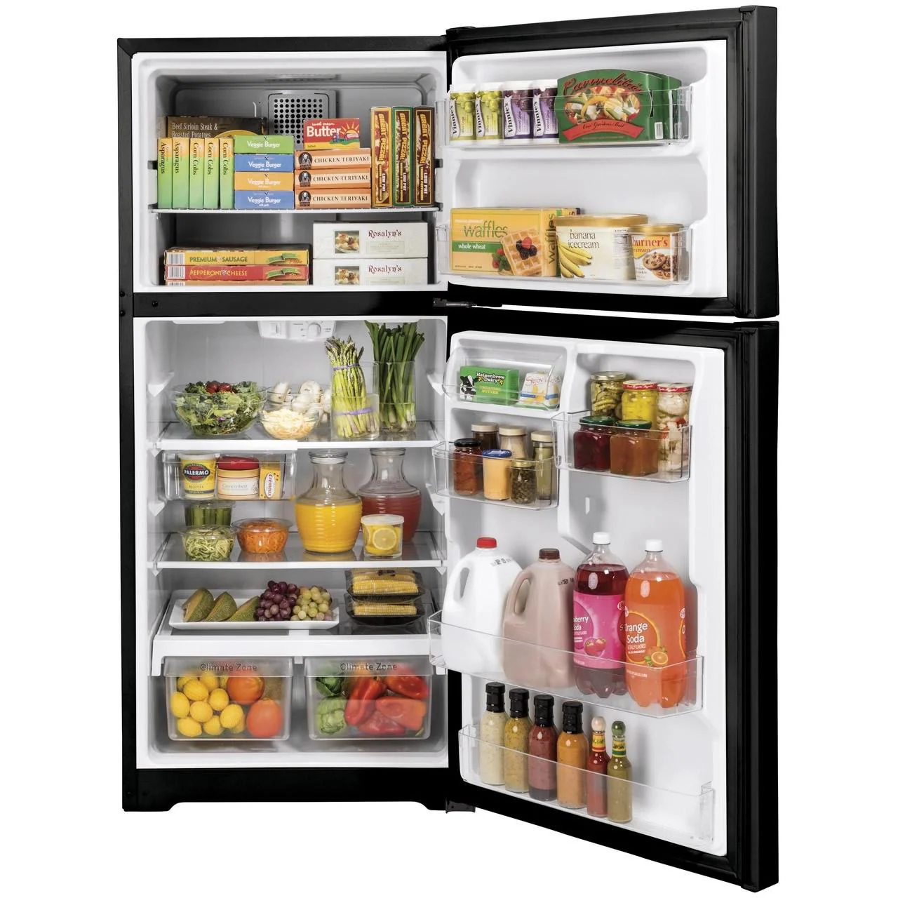 GE 30-inch, 19.2 cu. ft. Top Freezer Refrigerator with edge-to-edge glass shelves GTE19JTNRBB - Image 3