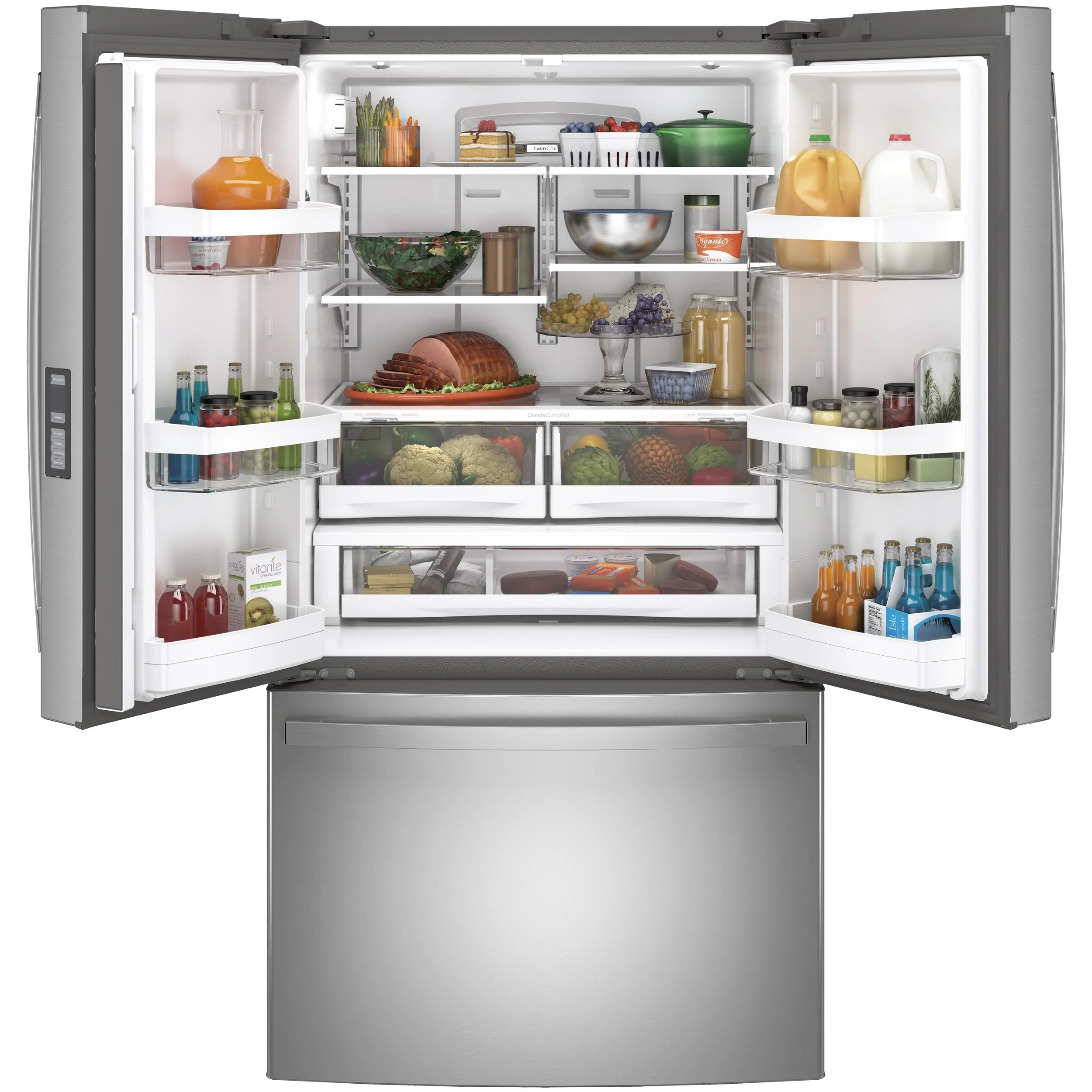 GE 36-inch, 28.7 cu. ft. French 3-Door Refrigerator with Icemaker GNE29GYNFS - Image 1