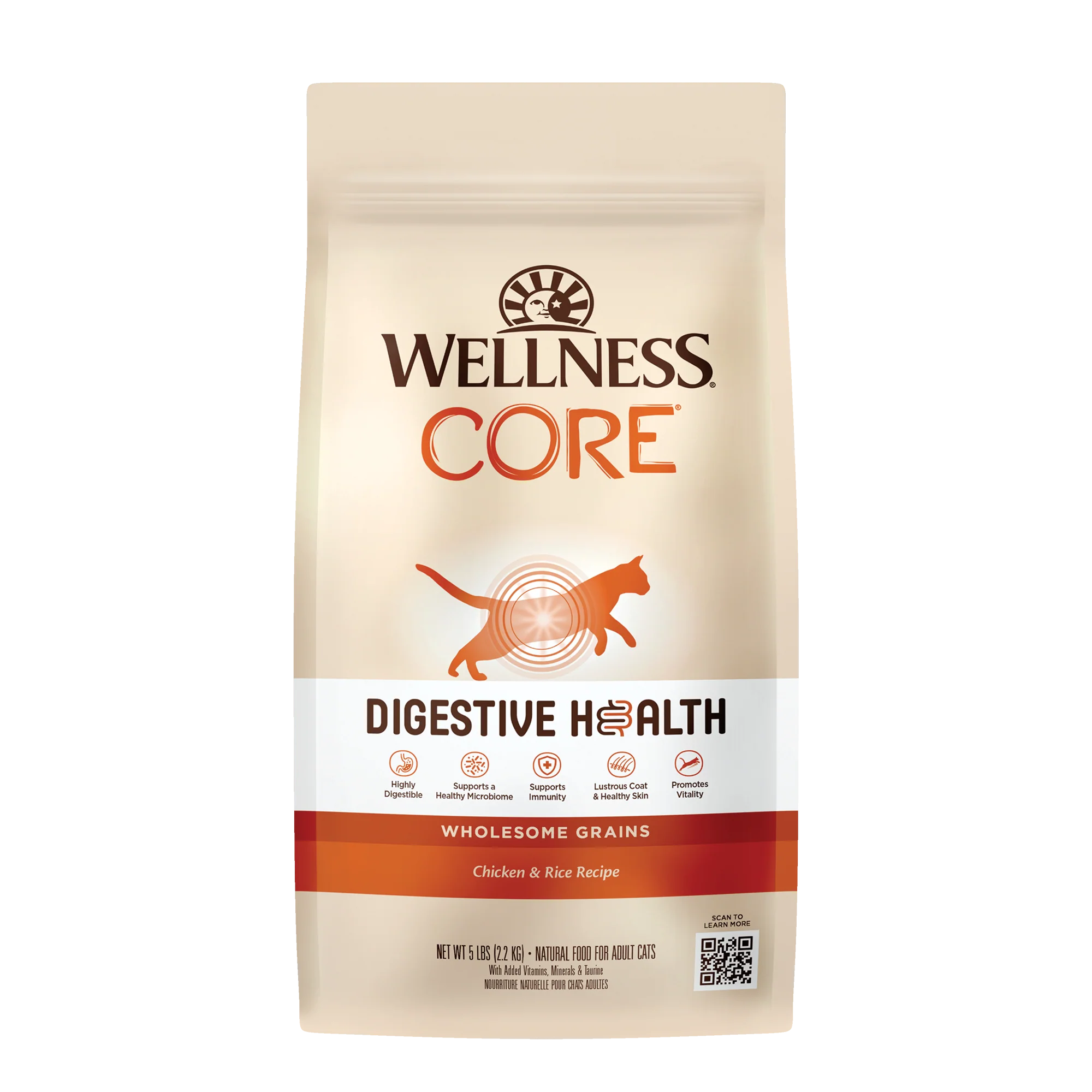 Wellness CORE Digestive Health Chicken & Rice Dry Cat Food 5lb Bag - Image 1