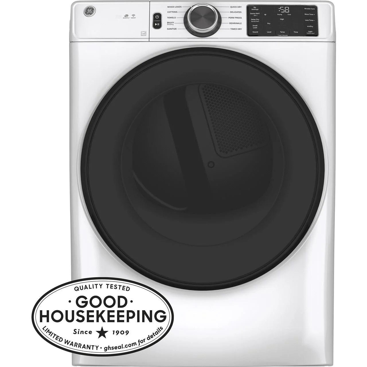 GE 7.8 cu.ft. Electric Dryer with Built-In WiFi GFV55ESSNWW