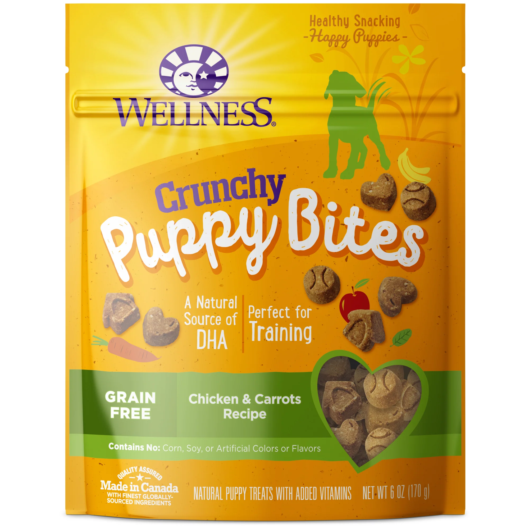 Wellness Puppy Bites Natural Grain Free Crunchy Puppy Treats Chicken & Carrots Recipe 6oz Bag - Image 1