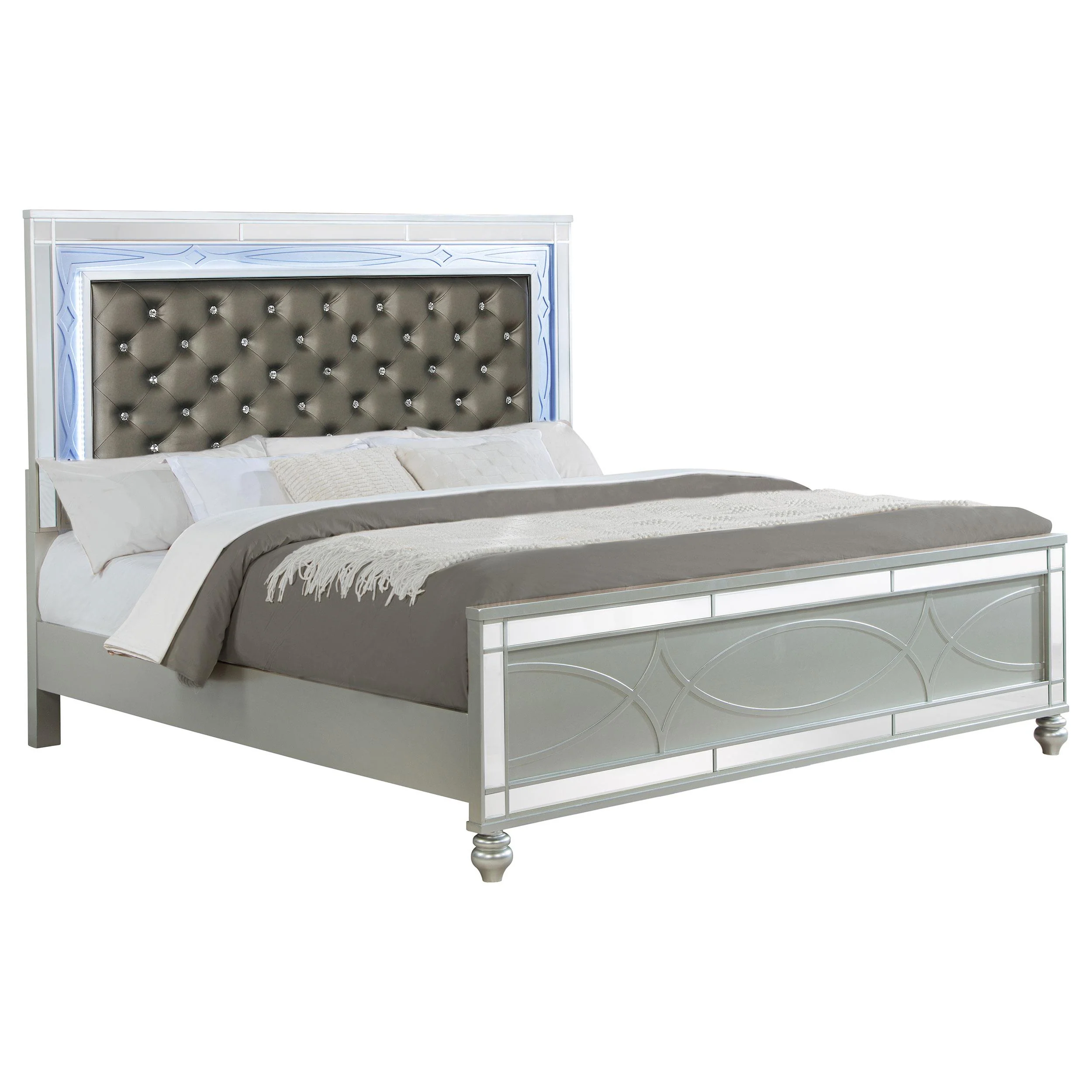 Coaster Furniture Gunnison 223211KE Wood Eastern King LED Panel Bed - Silver Metallic - Image 2