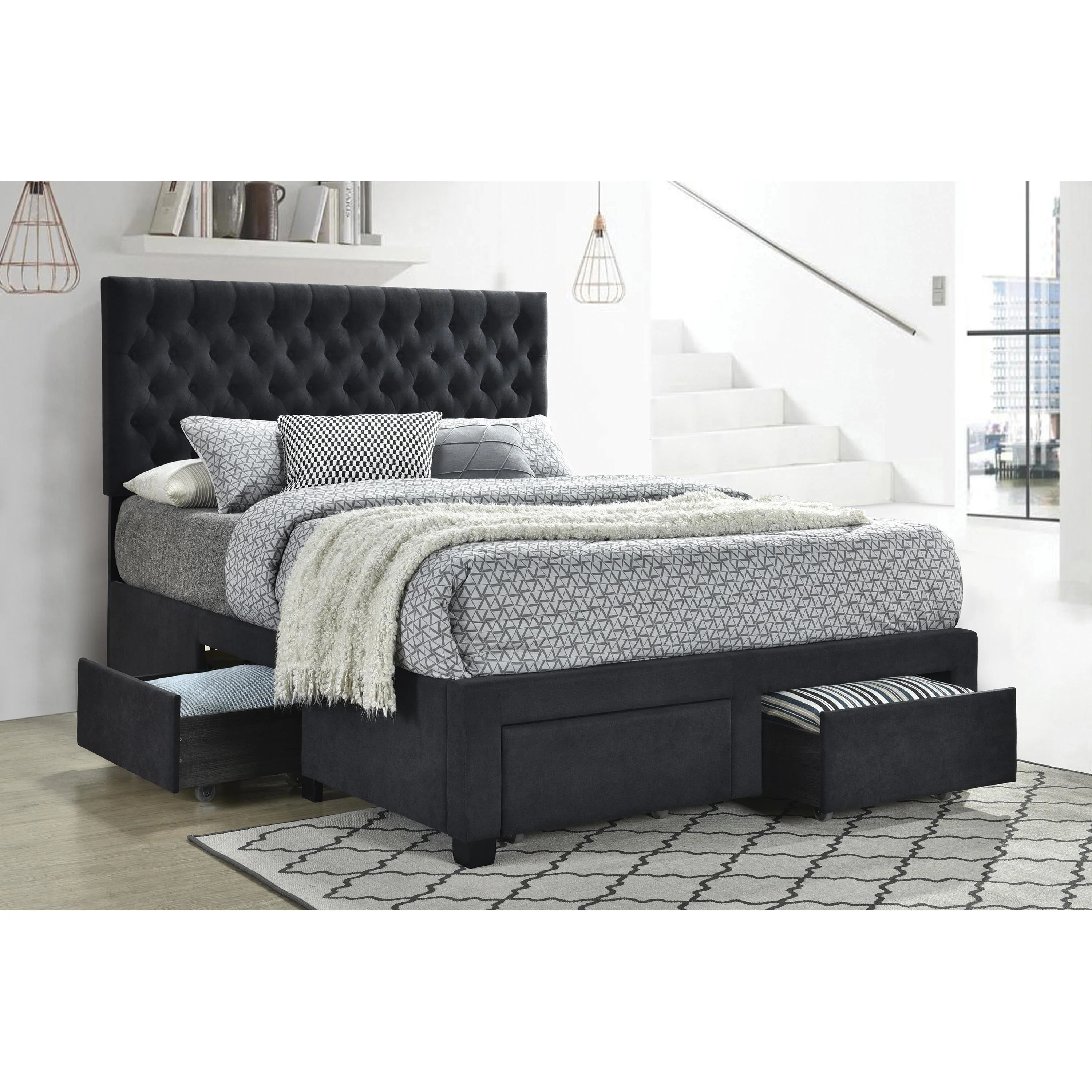 Coaster Furniture Soledad 305877KE Upholstered Eastern King Storage Panel Bed - Grey - Image 2
