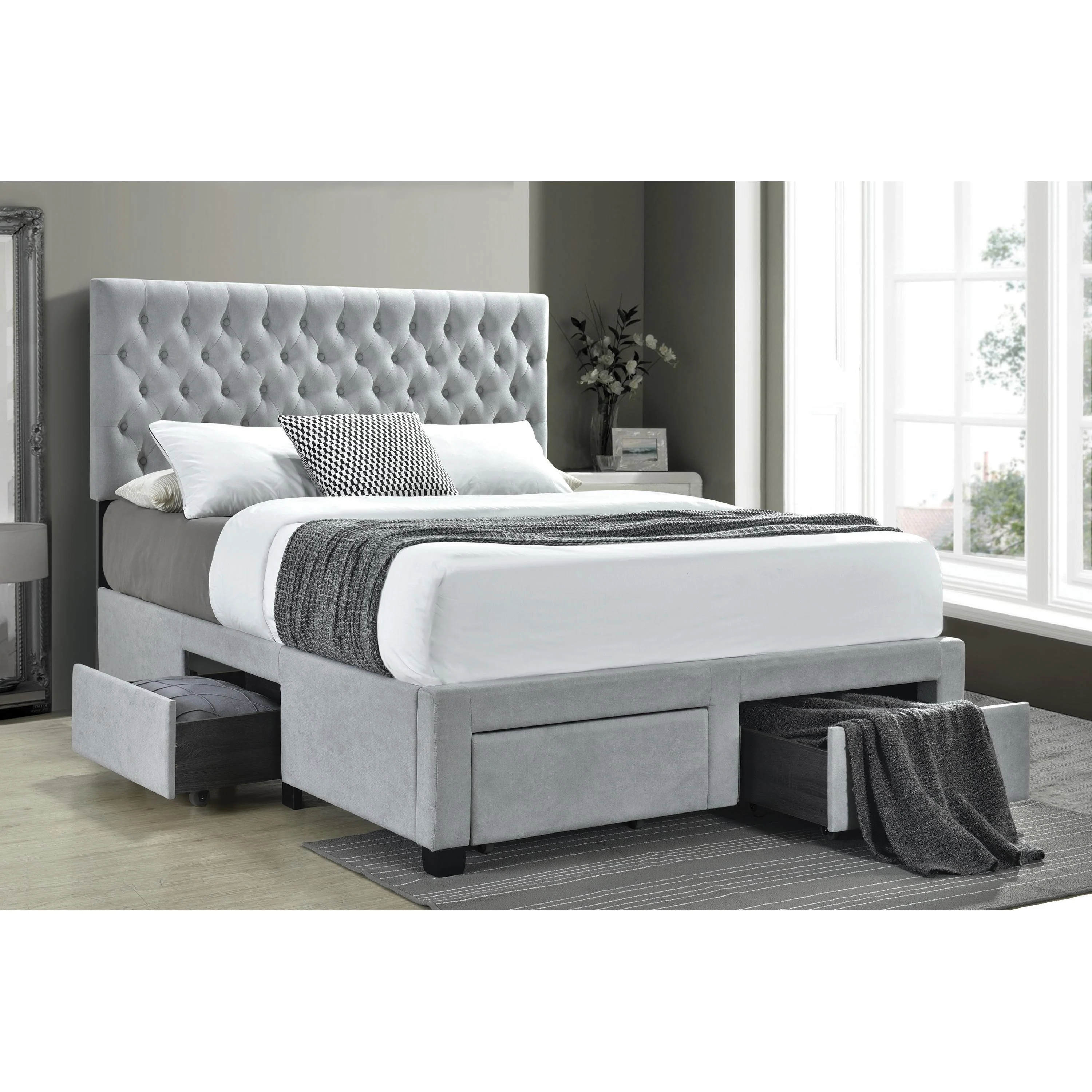 Coaster Furniture Soledad 305878KE Upholstered Eastern King Storage Bed - Light Grey - Image 2