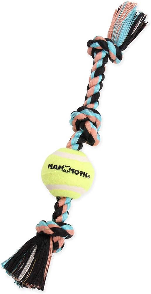 Mammoth Flossy Chews 3 Knot Rope Tug Dog Toy with Tennis Ball, Large, 24" - Image 1