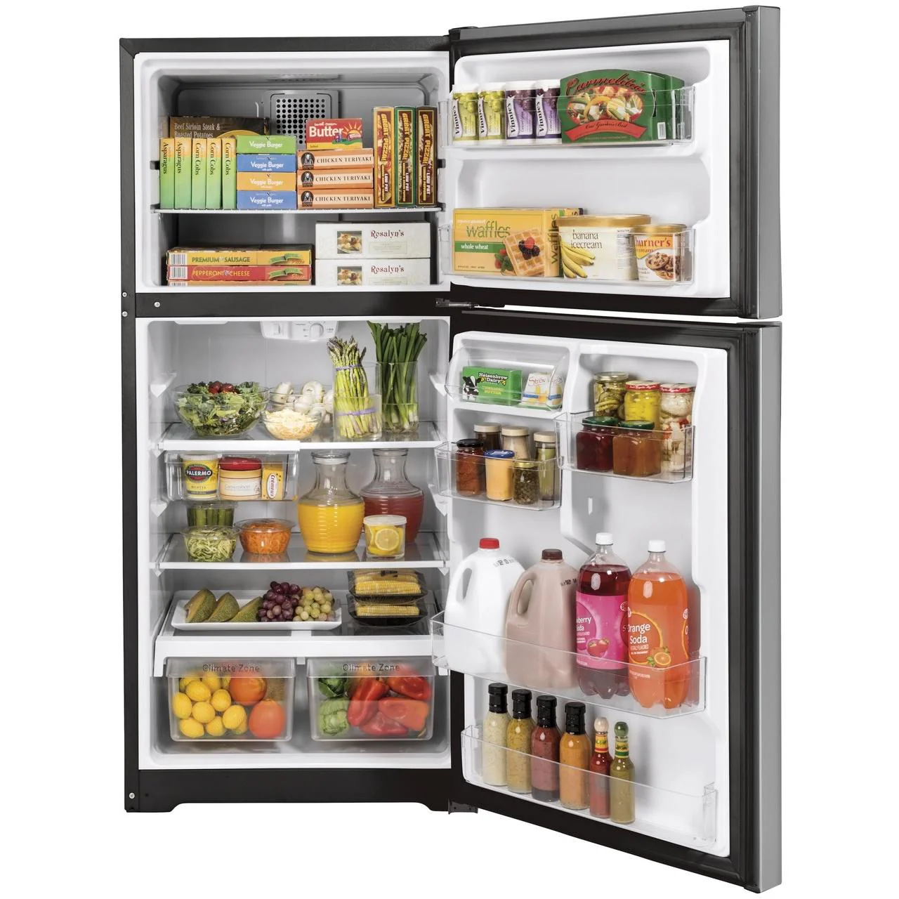 GE 30-inch, 19.2 cu. ft. Top Freezer Refrigerator with edge-to-edge glass shelves GTE19JSNRSS - Image 3