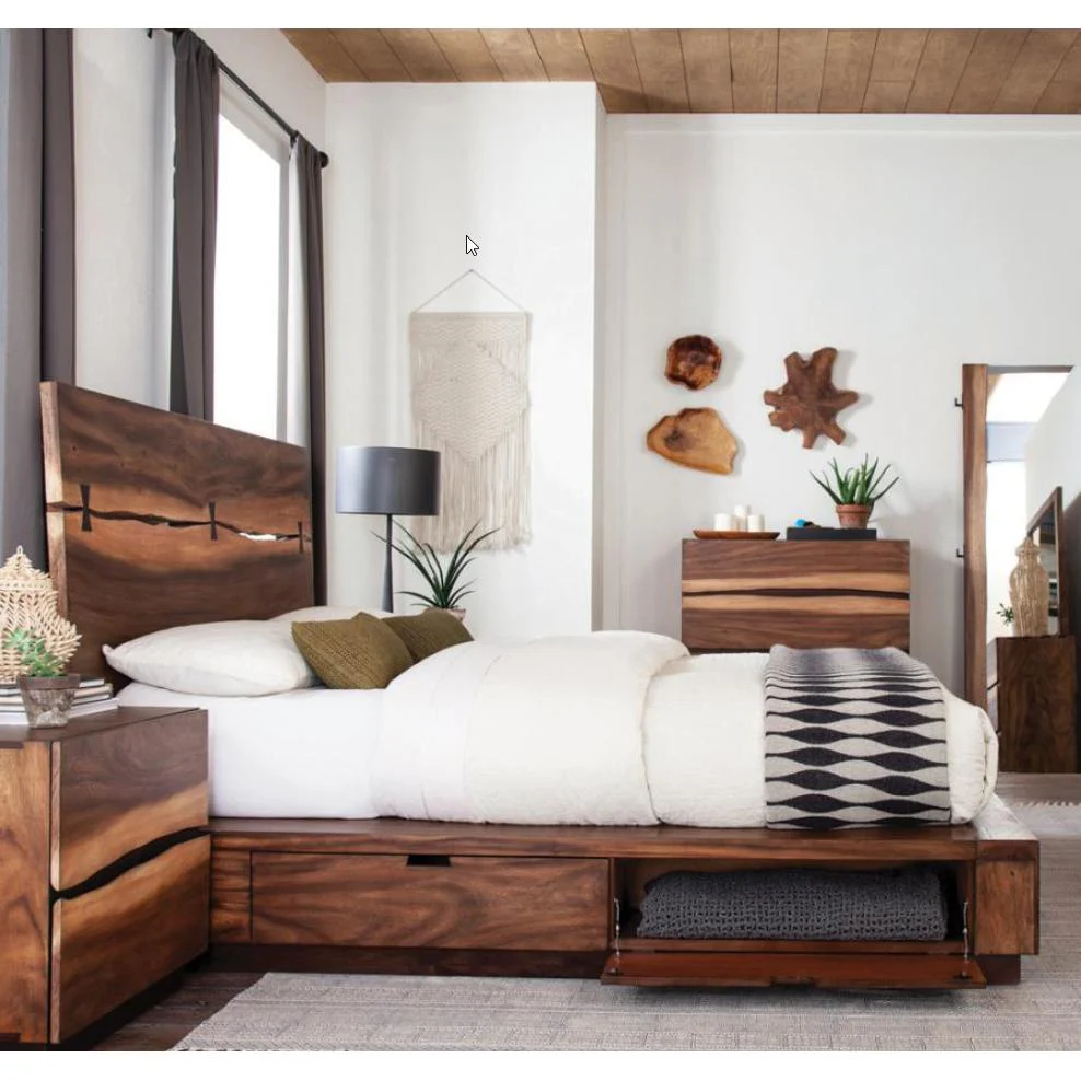 Coaster Furniture Winslow 223250SQ Wood Queen Storage Panel Bed - Smokey Walnut - Image 3