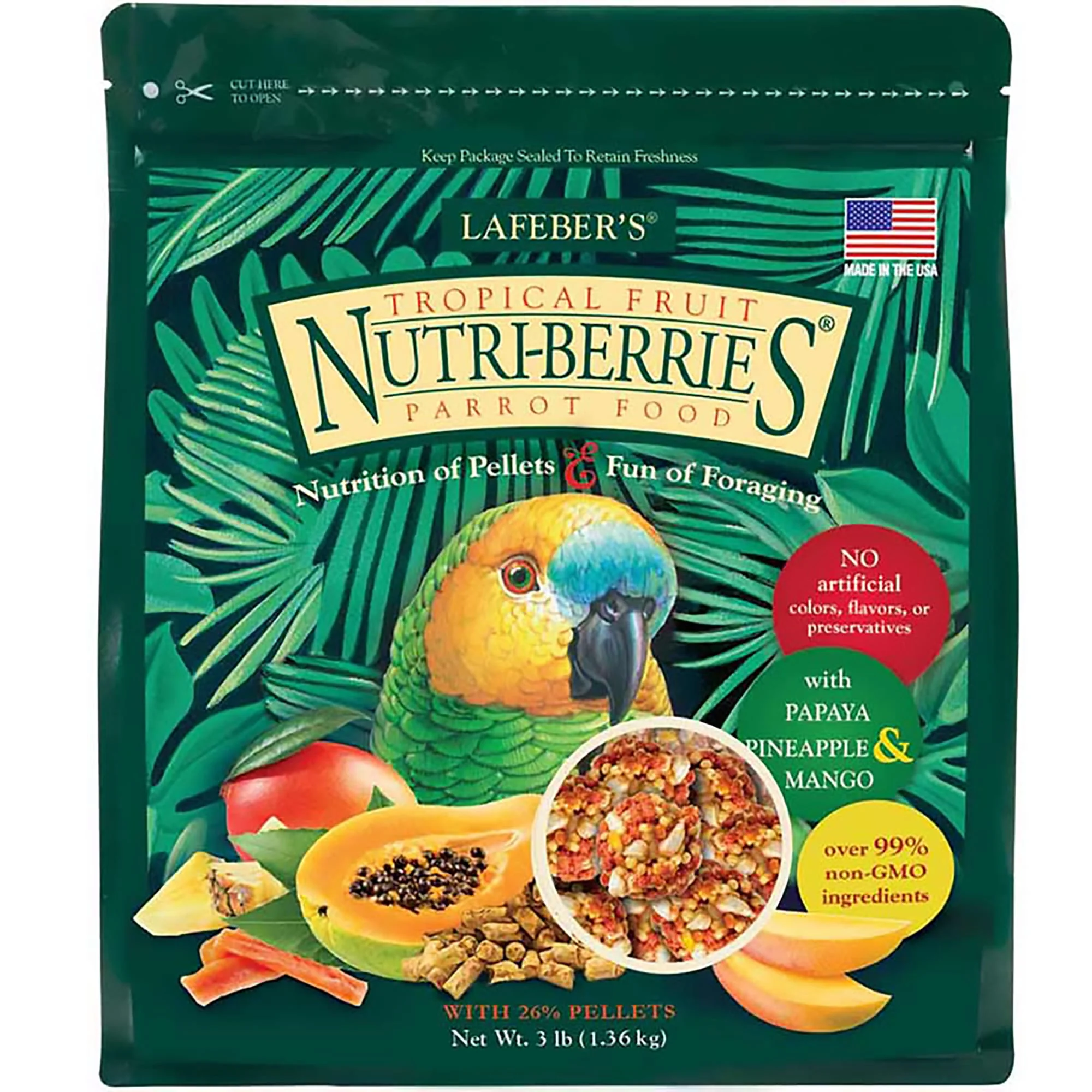Lafeber s Gourmet Tropical Fruit Nutri-Berries for Parrot  3-Lb Bag - Image 1
