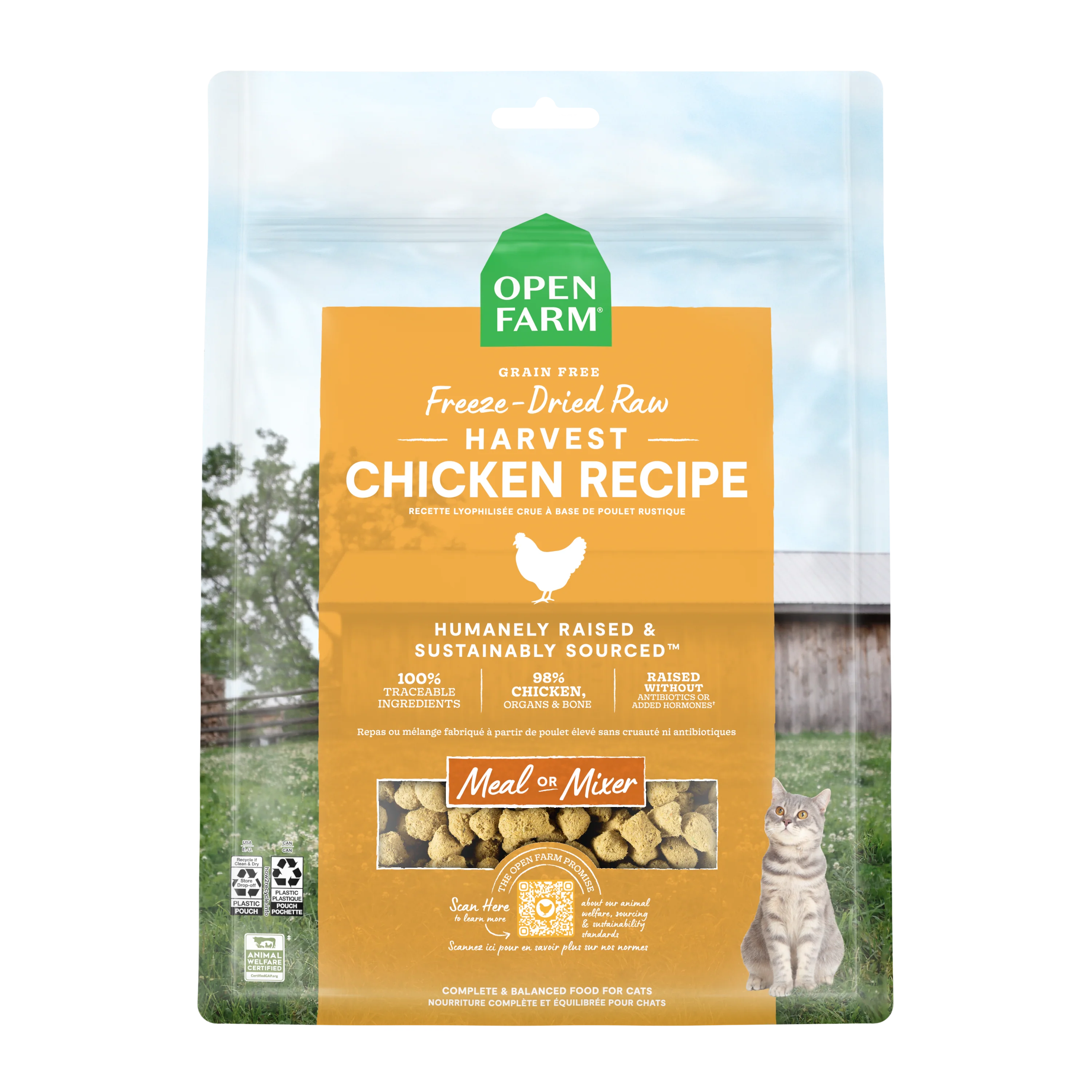 Open Farm Harvest Chicken Recipe Freeze Dried Raw Morsels For Cats 3.5oz Bag