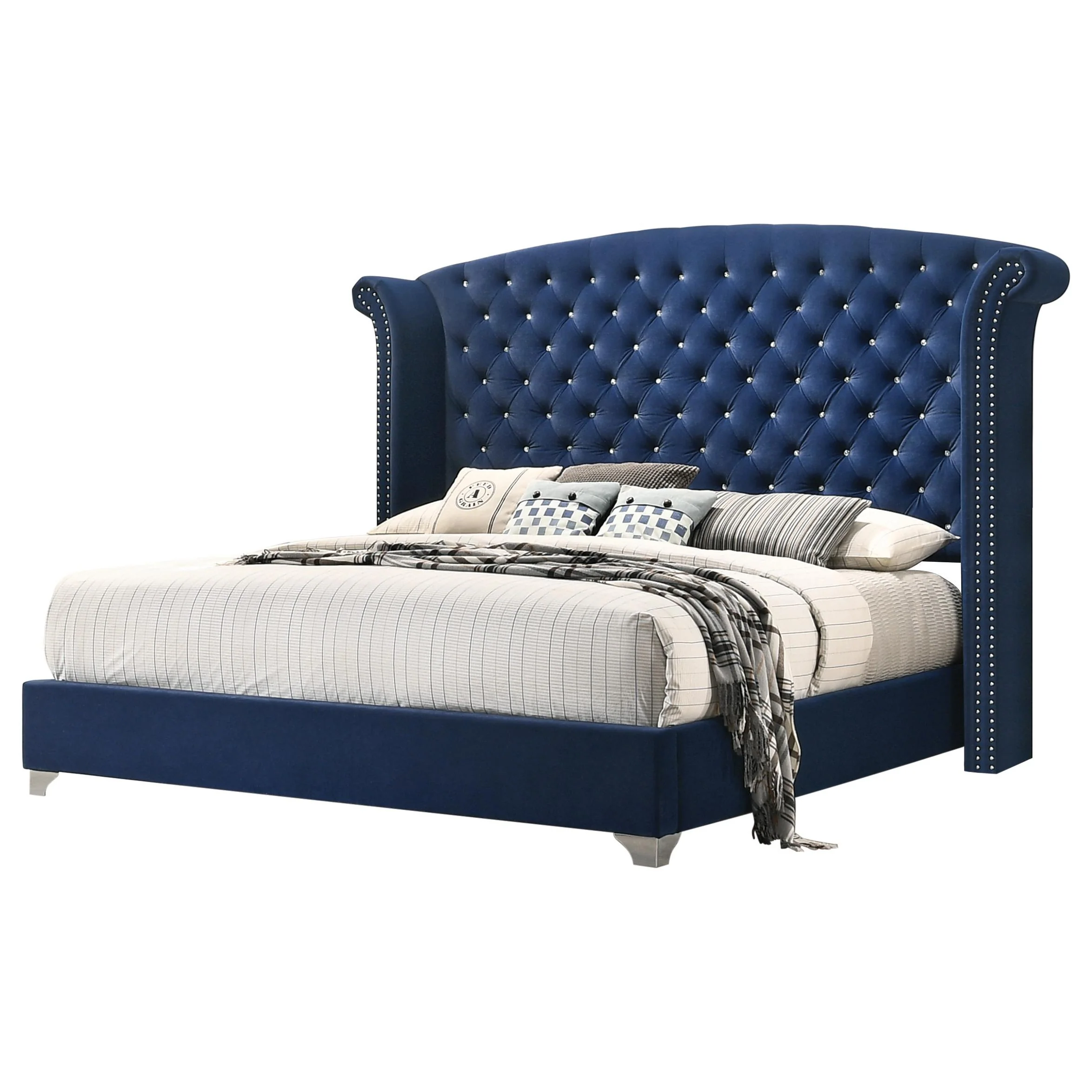 Coaster Furniture Melody 223371Q Upholstered Queen Wingback Bed - Pacific Blue - Image 1