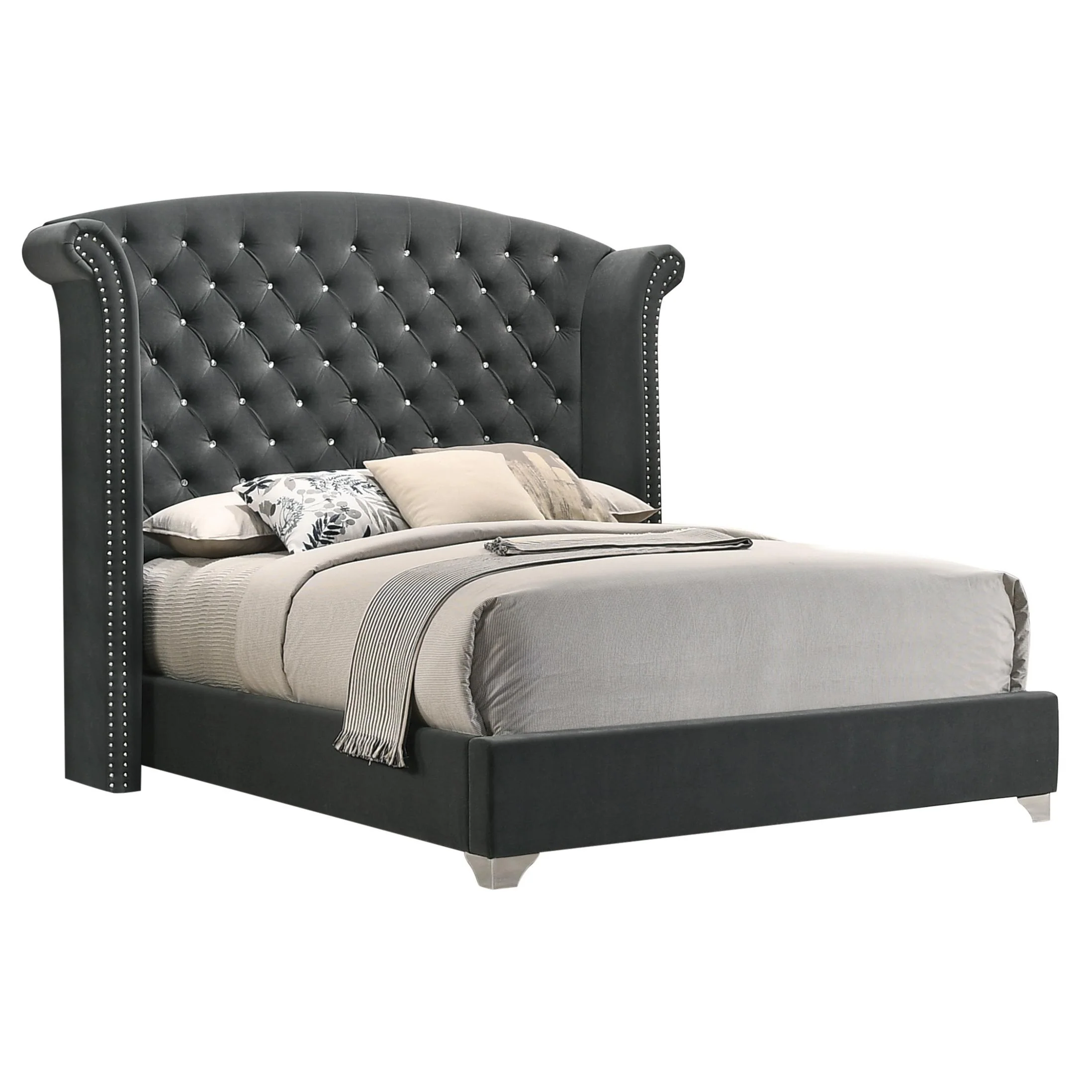 Coaster Furniture Melody 223381Q Upholstered Queen Wingback Bed - Grey - Image 1
