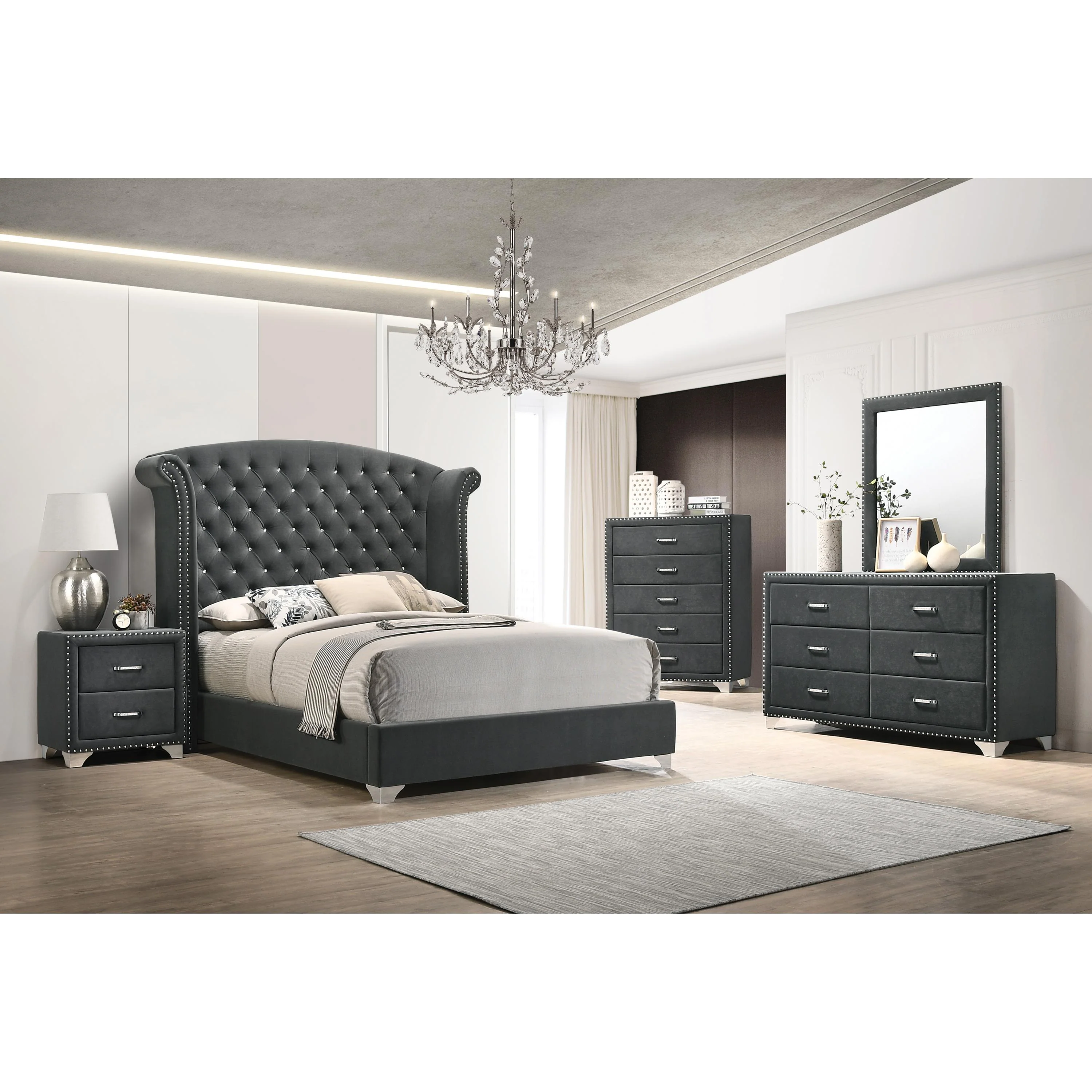 Coaster Furniture Melody 223384 Upholstered Dresser Mirror - Grey - Image 2
