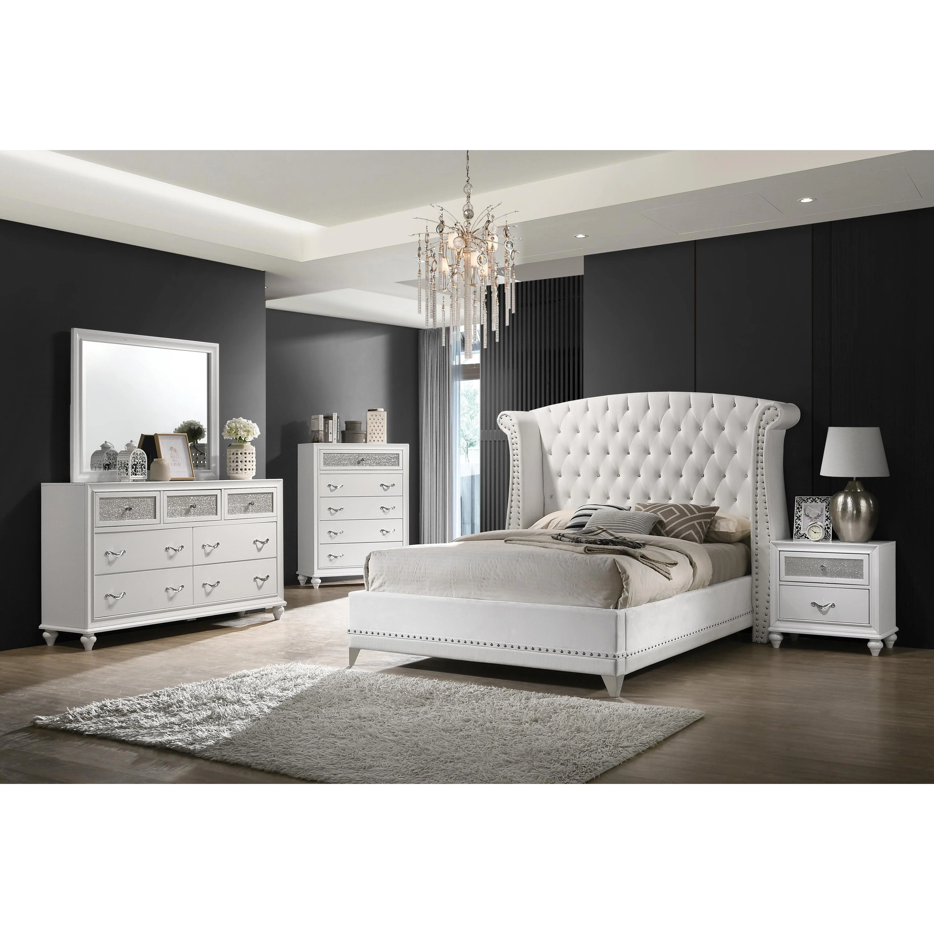 Coaster Furniture Barzini 300843Q Upholstered Queen Wingback Bed - White - Image 2