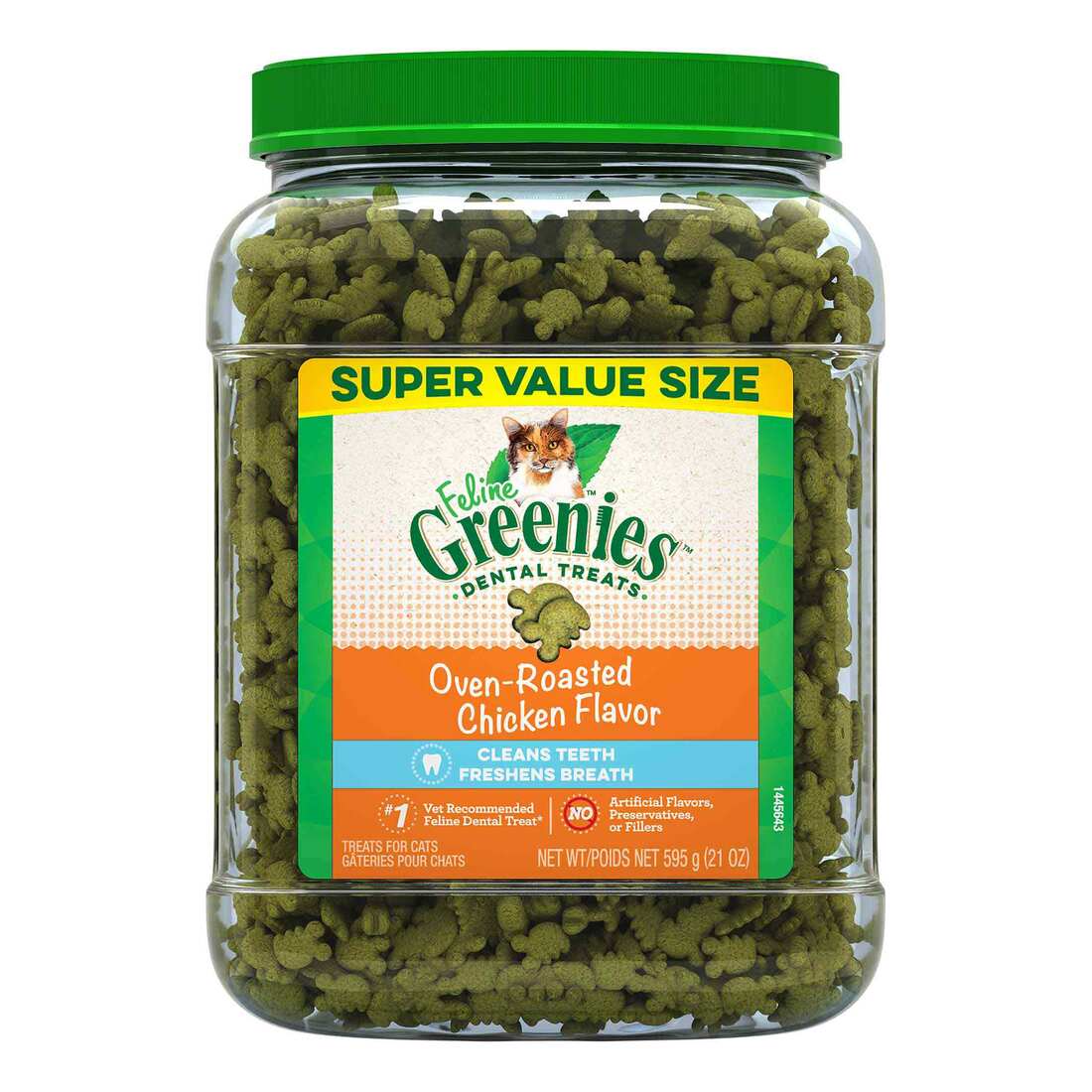Feline Greenies Natural Dental Care Cat Treats Chicken Flavor 21oz Tub - Image 1
