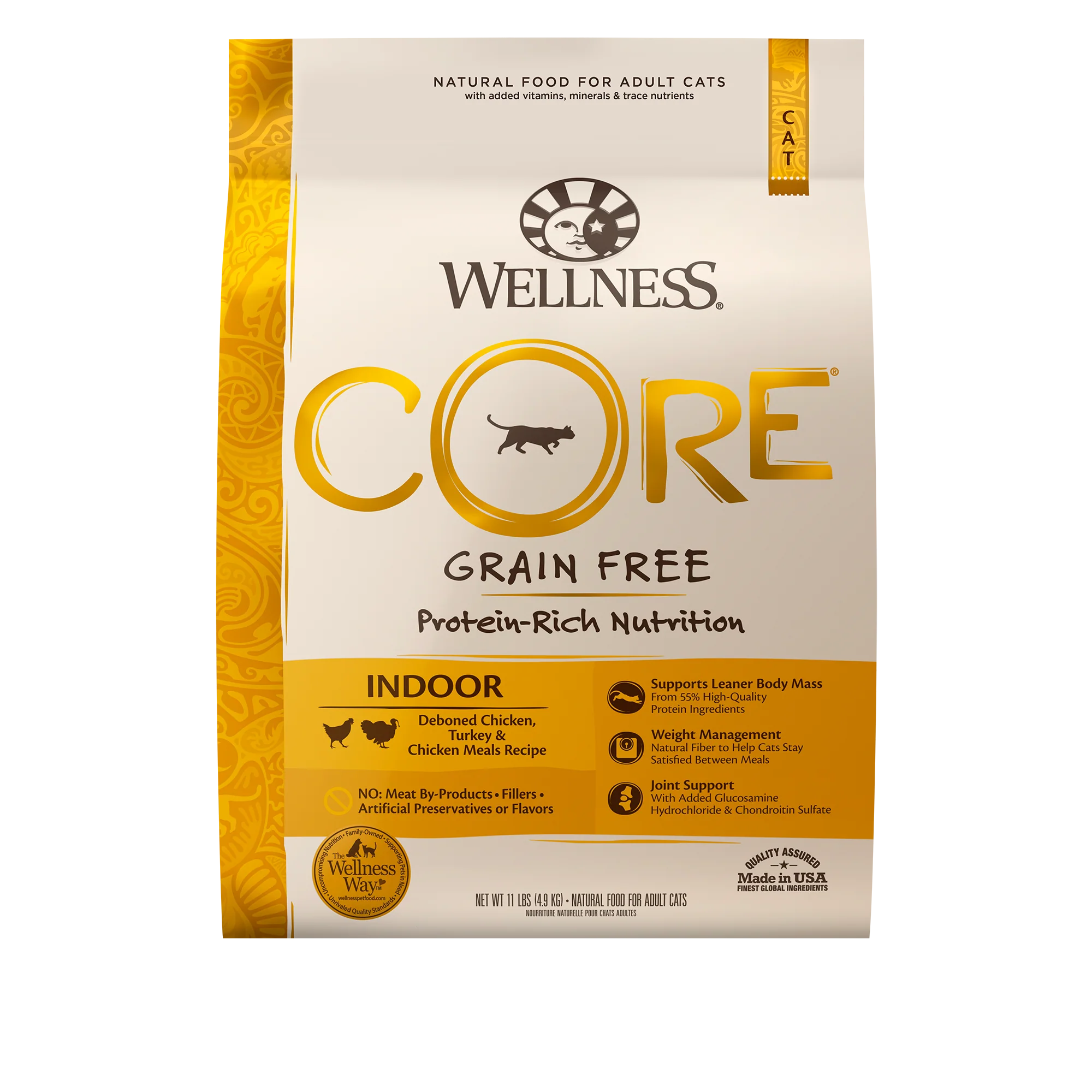 Wellness CORE Grain-Free Chicken Turkey & Chicken Meal Indoor Formula Dry Cat Food 11lb Bag - Image 1