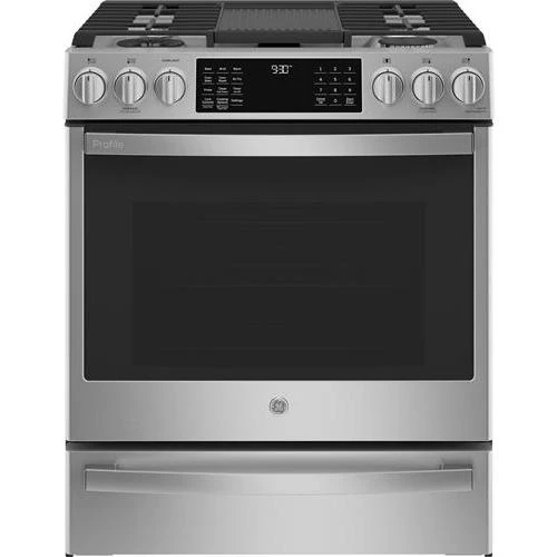 GE Profile 30-inch Slide-in Dual-Fuel Range with Wi-Fi Connect P2S930YPFS - Image 1