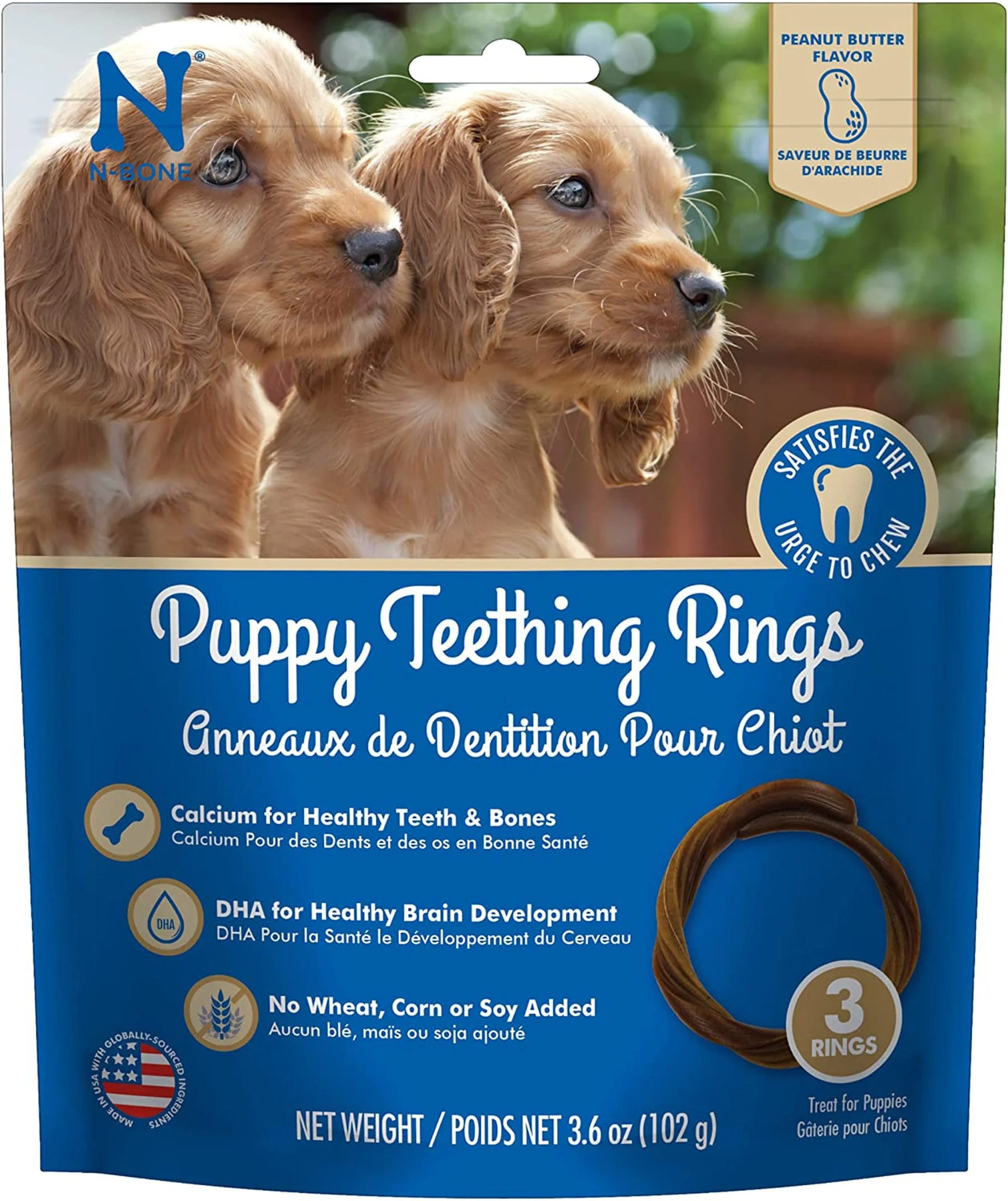 N-Bone Dog Teeth Ring Peanut Butter 3Pk - Image 1