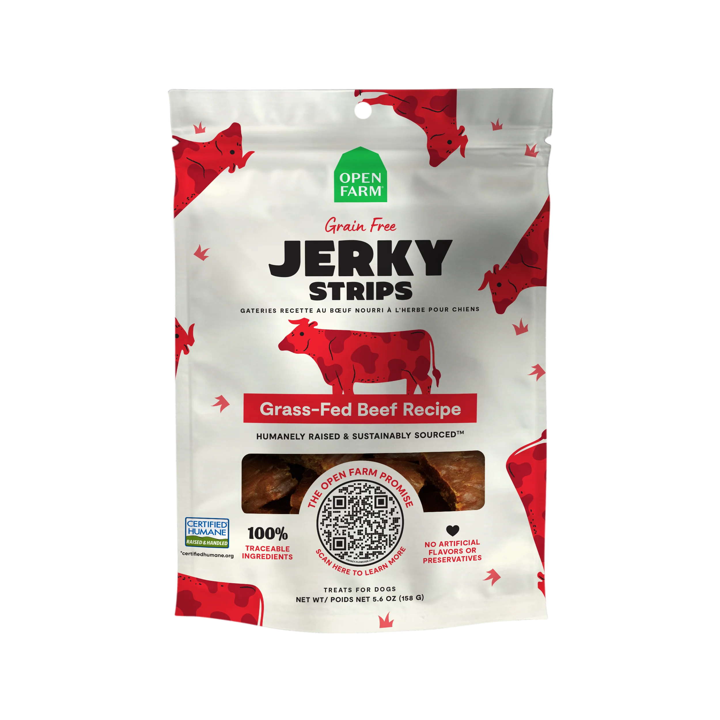 Open Farm Grass-Fed Beef Jerky Strips For Dogs 5.6oz Bag