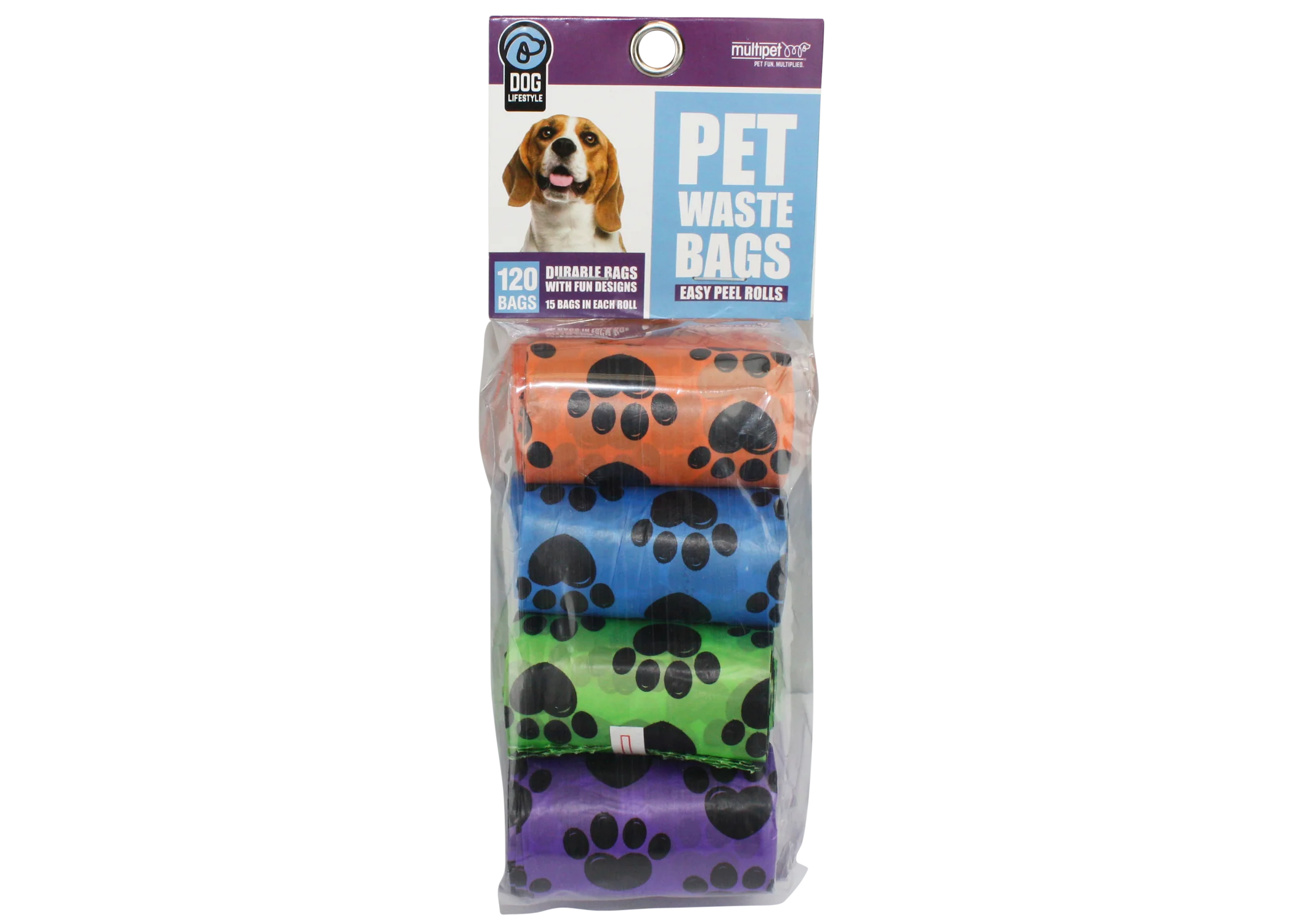 Multipet Waste Bags 15ct 8pk Paw Print Assorted Colors