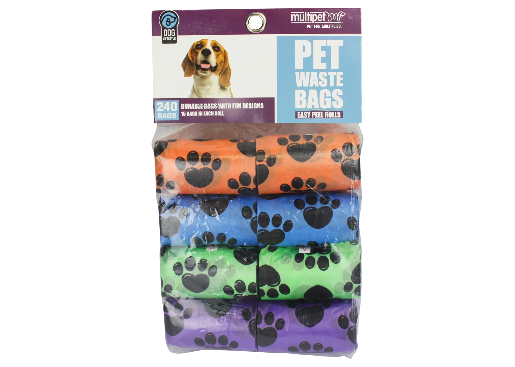 Multipet Waste Bags 15ct 16pk Paw Print Assorted Colors